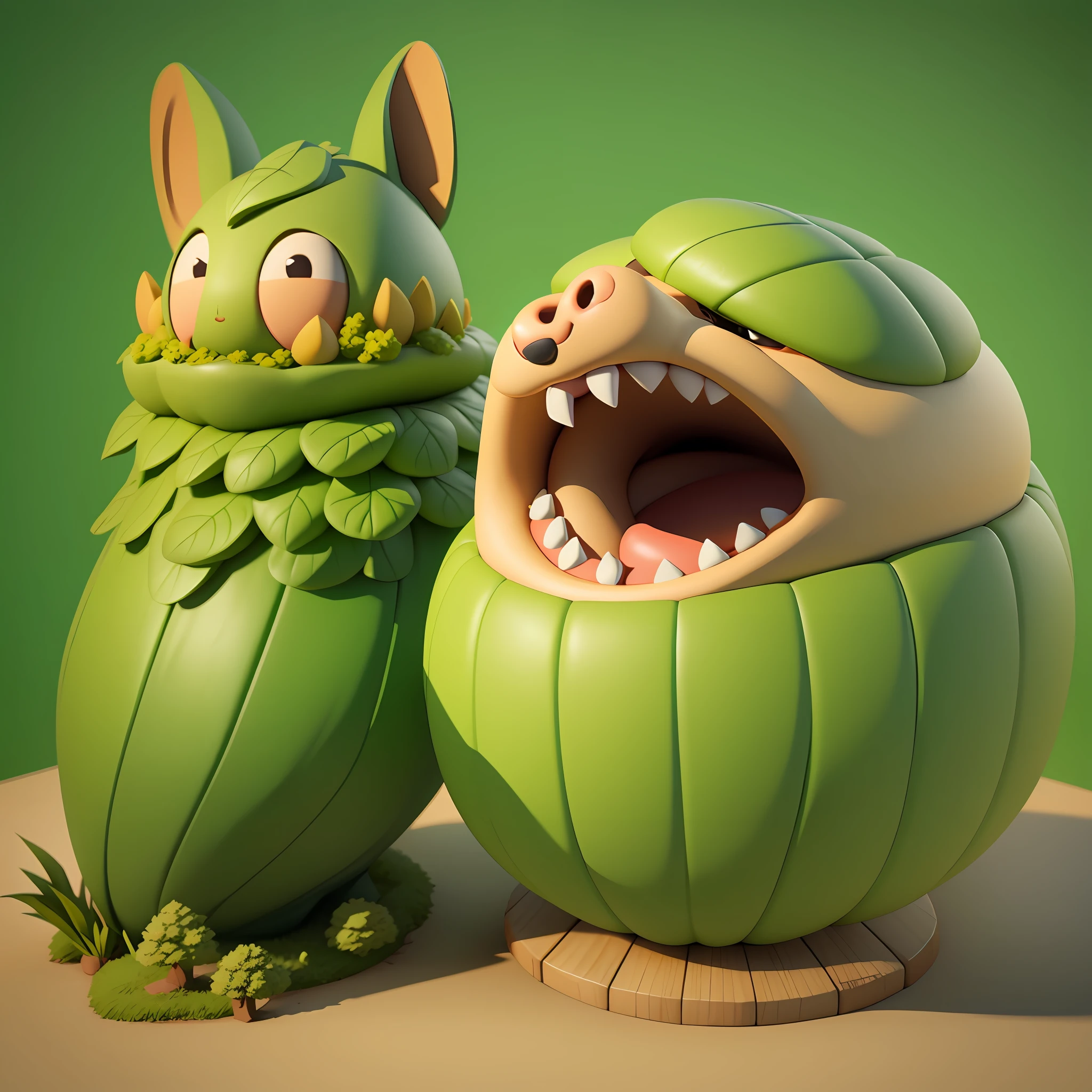 Cartoon style, game scene atmosphere map, Pixar style, a big cabbage, the head of the cabbage is (corgi) look, casual play style, low poly, lowpoly, best detail, 3d, masterpiece, best quality, Unreal Engine, cartoon rendering, 8K
