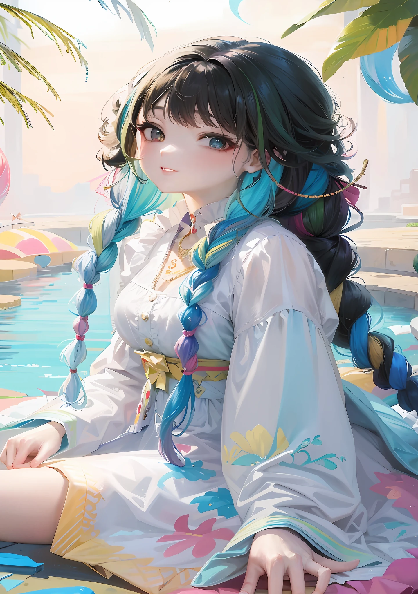 anime girl with colorful hair and a colorful dress, rossdraws pastel vibrant, rossdraws cartoon vibrant, anime style 4 k, beautiful anime portrait, artgerm colorful!!!, ! dream artgerm, beautiful anime girl, anime styled digital art, anime art wallpaper 4k, anime art wallpaper 4 k, digital anime art, extremely detailed artgerm