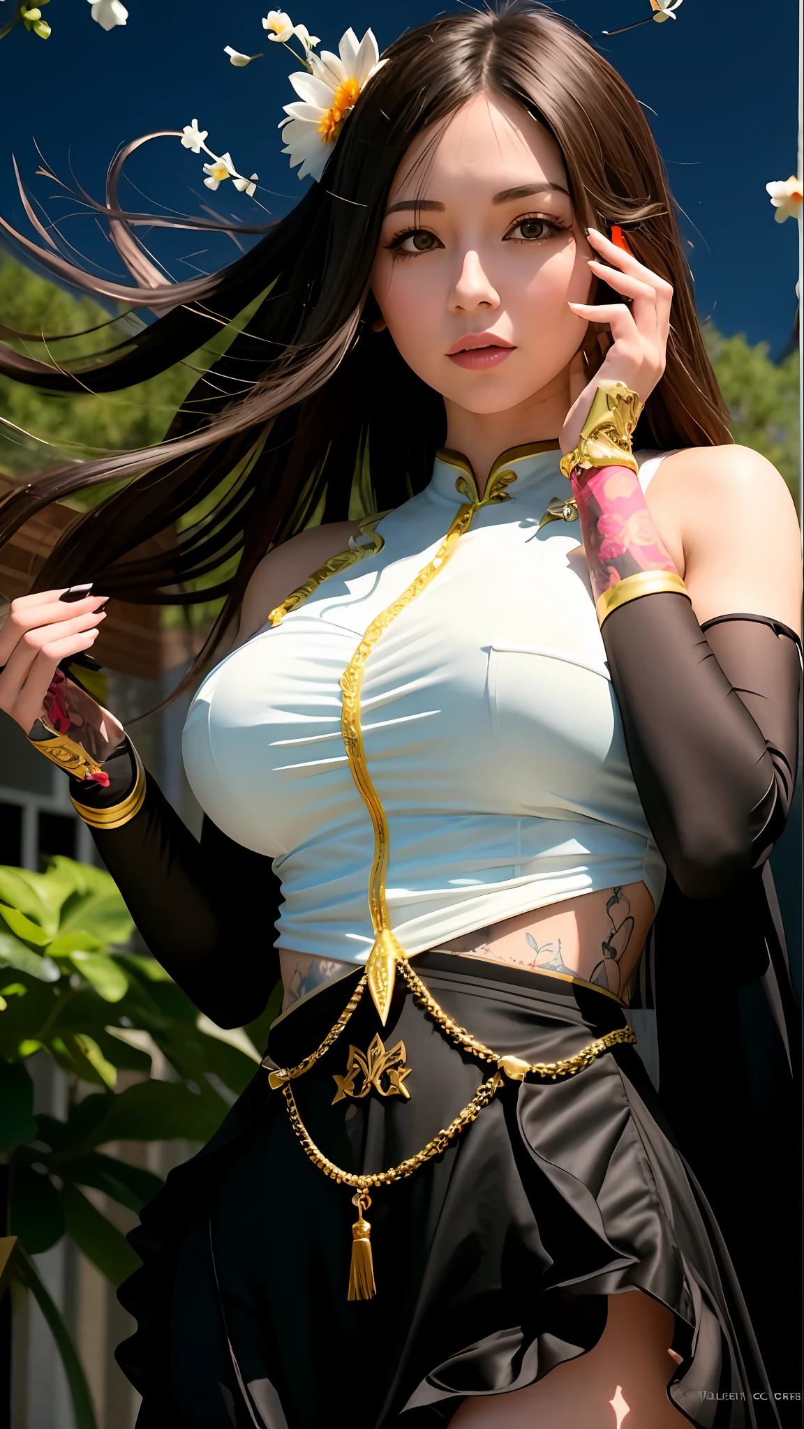 there is a woman that is posing for a picture in a costume, irelia from league of legends, glamorous tifa lockheart, seductive tifa lockhart portrait, tifa lockhart, tifa, tifa lockheart, portrait of tifa lockhart, ornate cosplay, tifa lockhart portrait, anime cosplay, anime girl cosplay, cosplay, irelia