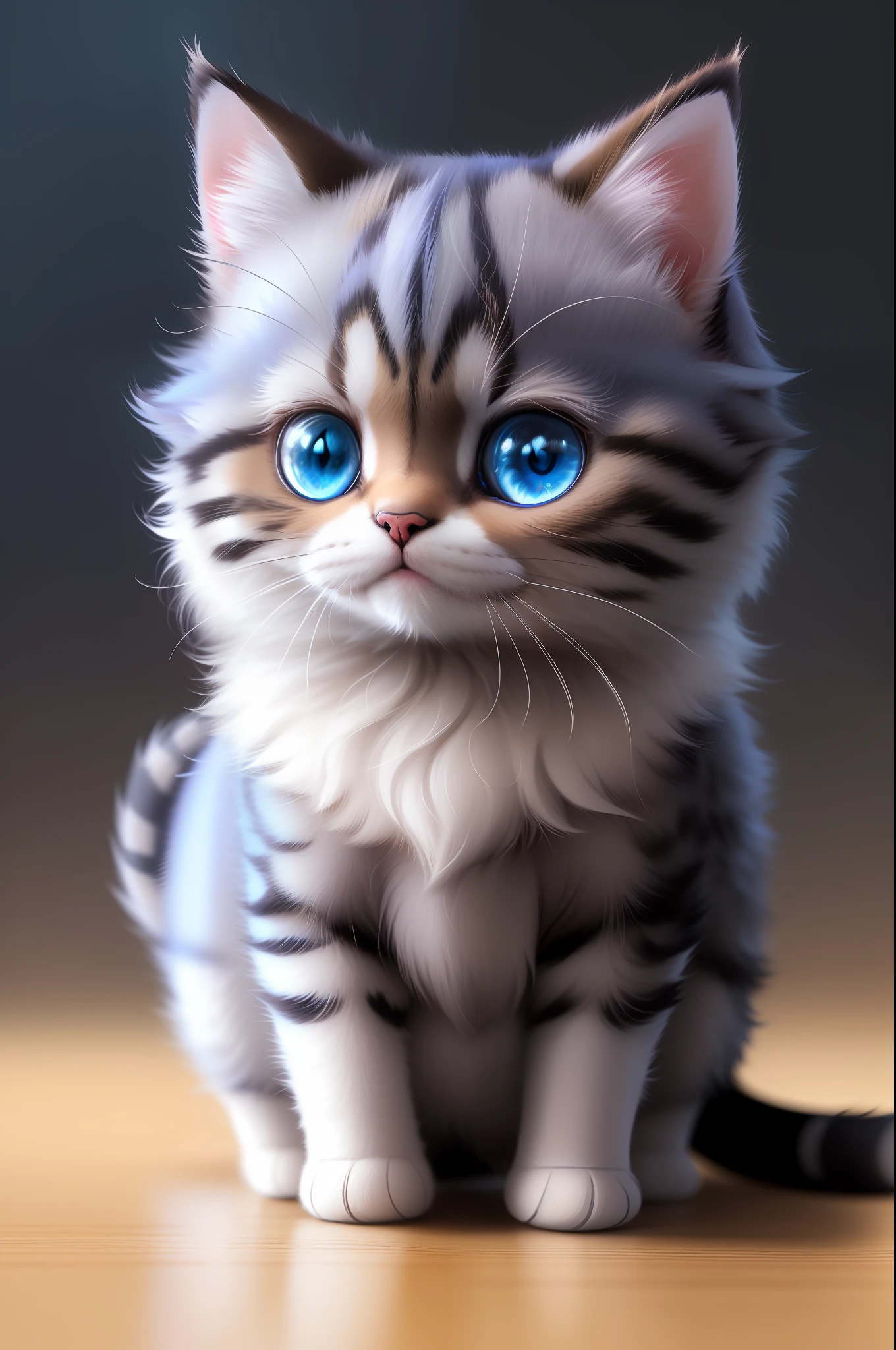 ((cute tiny hyperrealistic cat)), ((chibi)), dark blue fur, adorable and fluffy, cartoon, cinematic lighting effect, charming, 3D vector art, cute and quirky, fantasy art, bokeh, digital painting, soft lighting, isometric style, 4K resolution, photorealistic rendering, highly detailed clean, photorealistic masterpiece, professional photography, simple space backdrop, flat white background, isometric