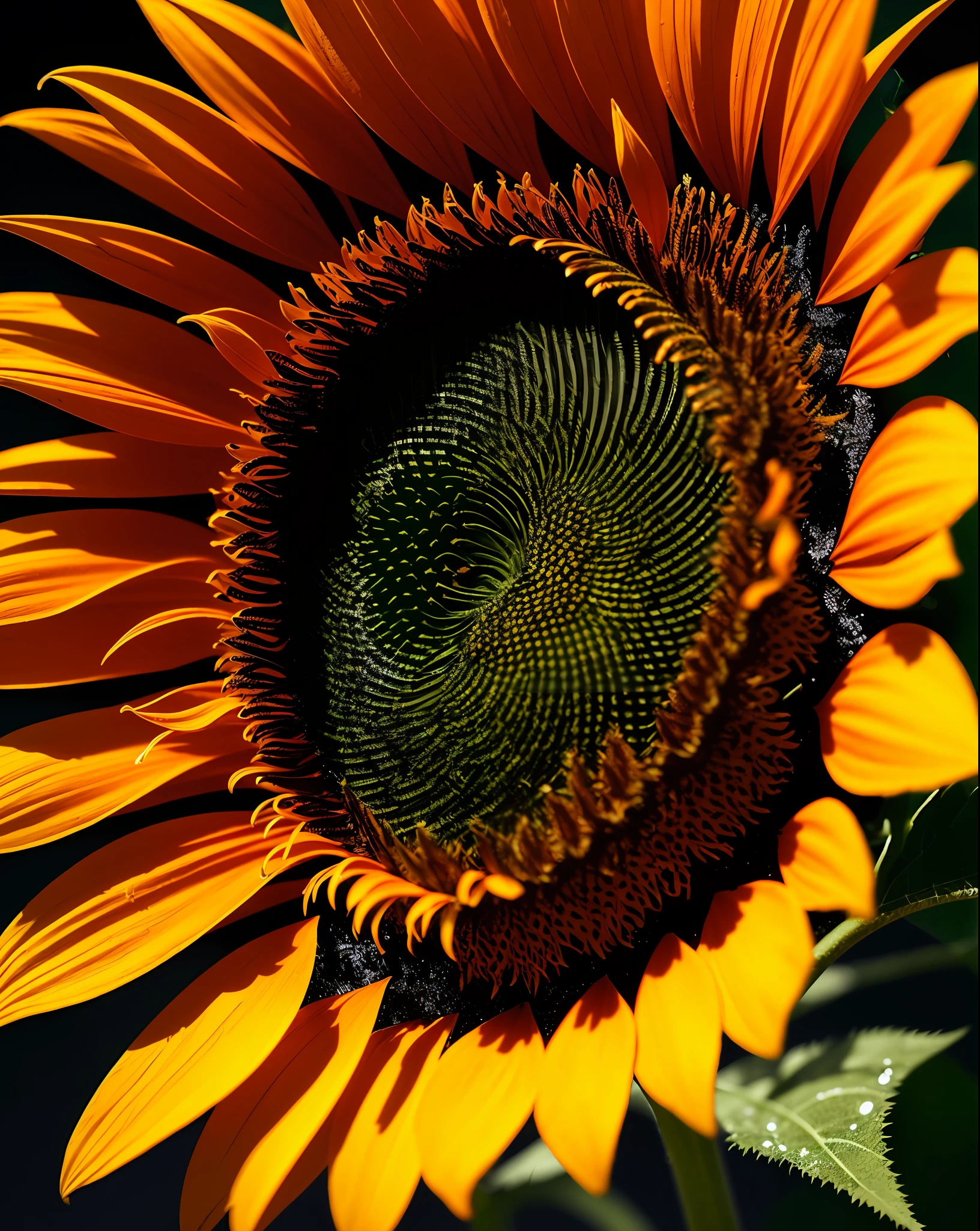 A gorgeous ultra realistic sunflower and detailed wet, water goths, richness of detail, dust, realistic photography, ultra shredded, dark effect, shadows and dramatic lighting, dark effect, dark style, Full HD 8K, 70mm lens, photographed by a Sony R7 RAW camera.