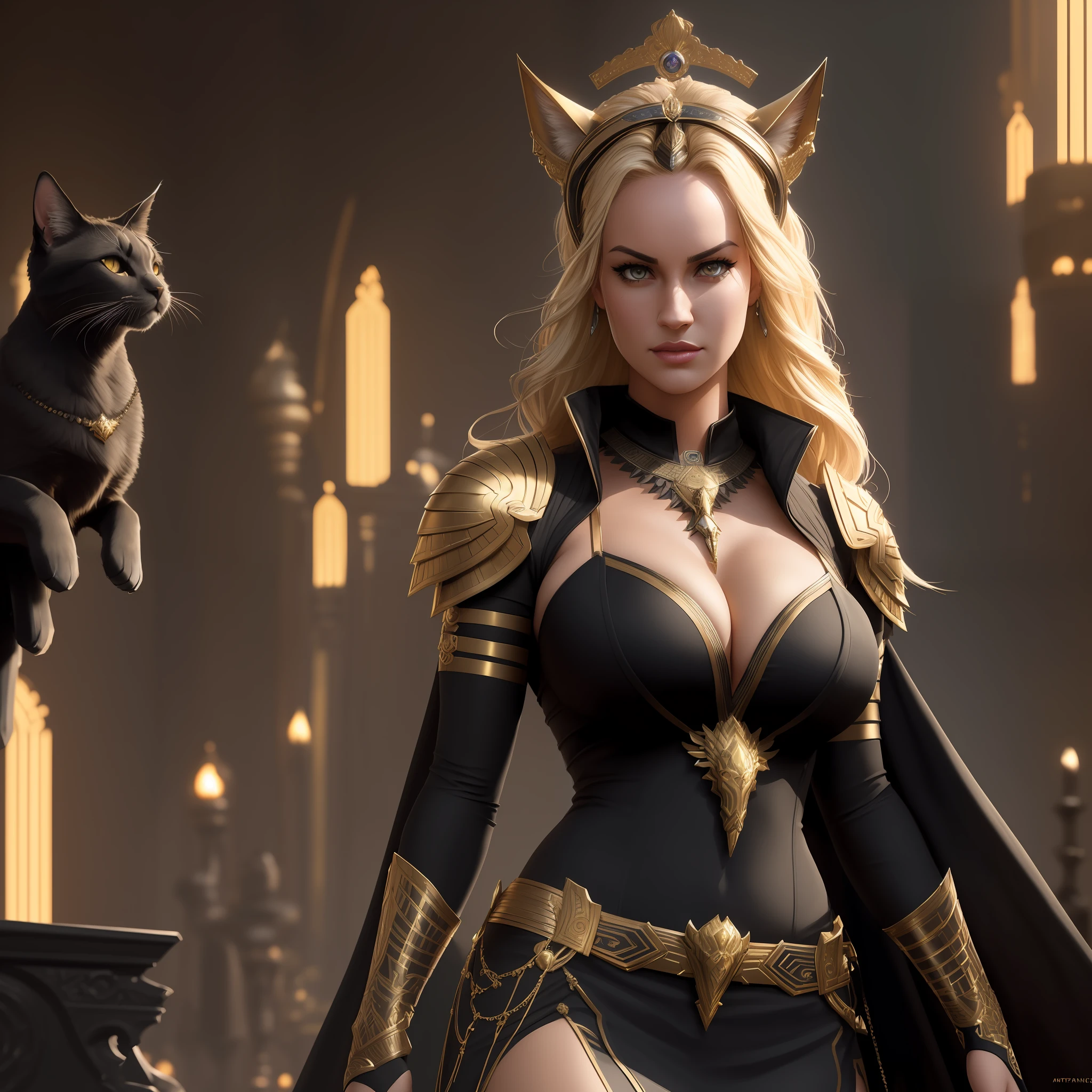 (((Adult model Paige Spiranac))) Goddess Bastet full length, (full body), black cat head and reptile eyes, highly detailed, award-winning photography, perfect composition, golden ratio, beautiful colors, trending on artstation, sharp focus, studio shot, intricate detail, highly detailed, by WLOP, trending on artstation, sharp focus, studio shot, intricate detail, highly detailed, by Greg Rutkowski, trending on artstation, sharp focus, studio shot, intricate detail, highly detailed, by Greg Rutkowski, v4, trending on artstation, sharp focus, studio photo , intricate details, highly detailed, by greg rutkowski