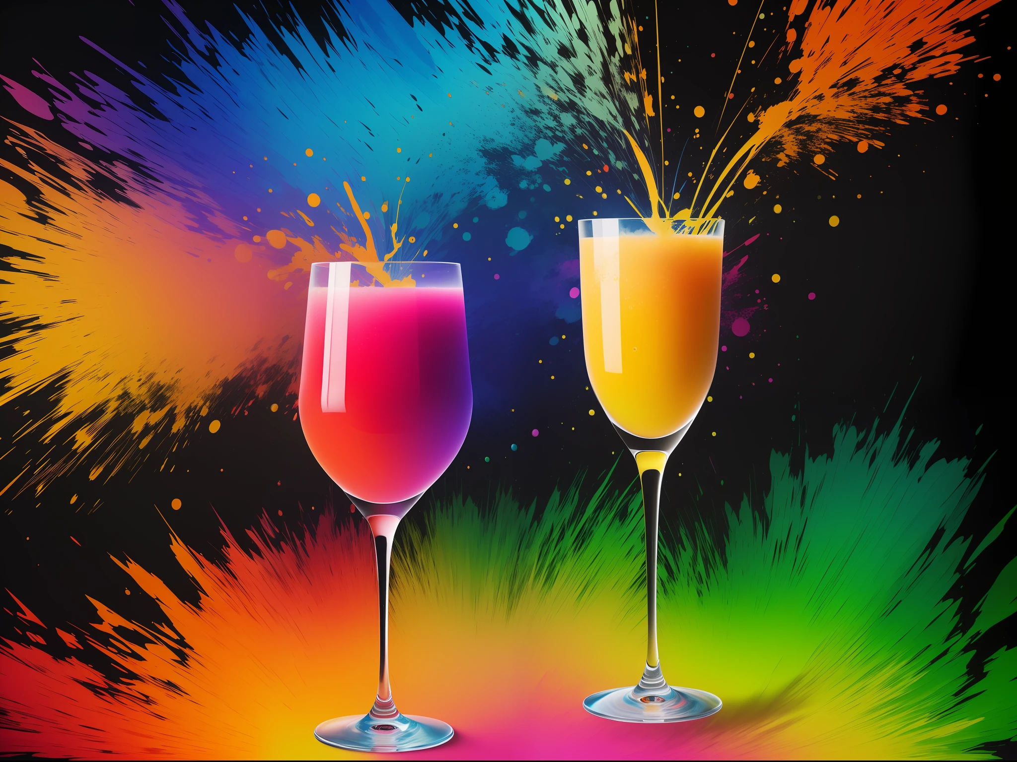 ((Explosive Art + Modern Art + Trend Art + 8K Fine Texture), Mixed Juice + Cocktail + Goblet, Layered, Soft Color Matching, Bright Light and Shadow Effects, Dynamic Composition, Detailed Texture of Various Different Textures)