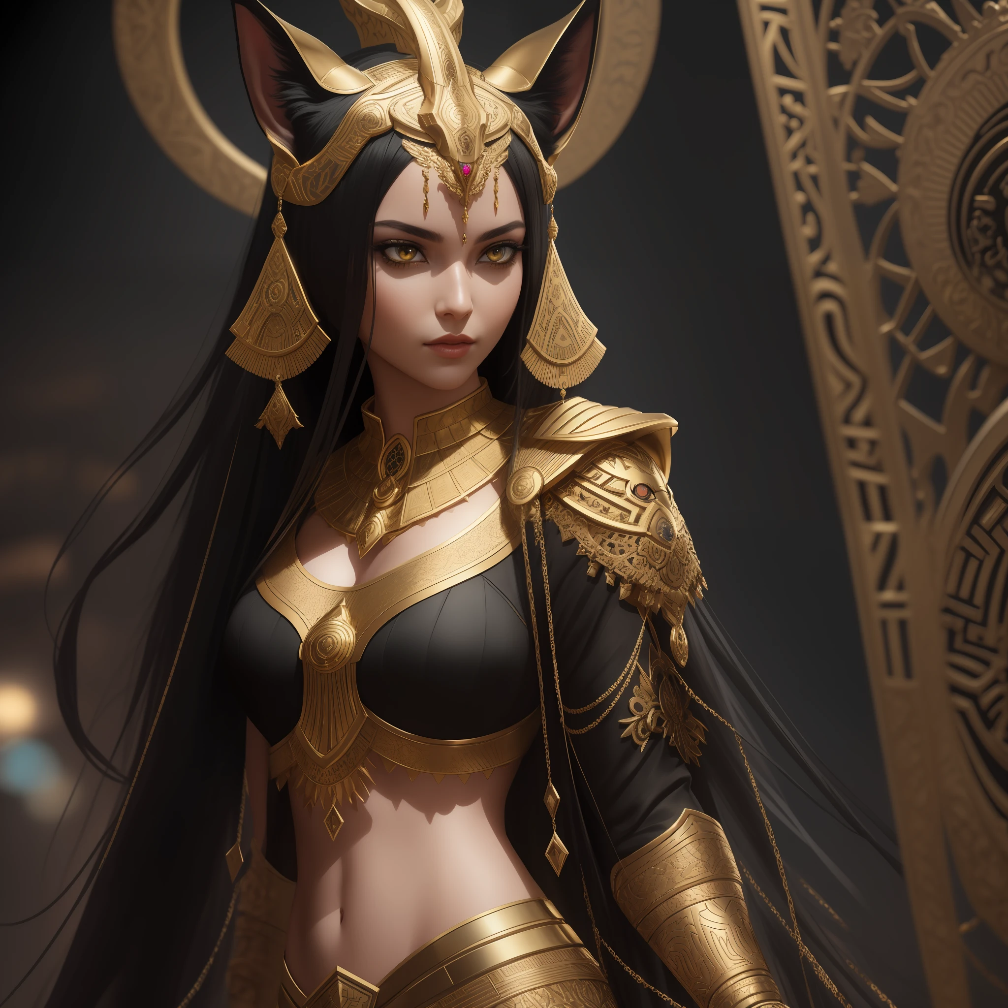 Goddess Bastet full length, black cat head and reptile eyes, highly detailed, award-winning photography, perfect composition, golden ratio, beautiful colors, trending on artstation, sharp focus, studio shot, intricate detail, highly detailed, by WLOP, trending on artstation, sharp focus, studio shot, intricate detail, highly detailed, by Greg Rutkowski, trending on artstation, sharp focus, studio shot, intricate detail, highly detailed, by Greg Rutkowski, v4, trending on artstation, sharp focus, studio photo , intricate details, highly detailed, by greg rutkowski