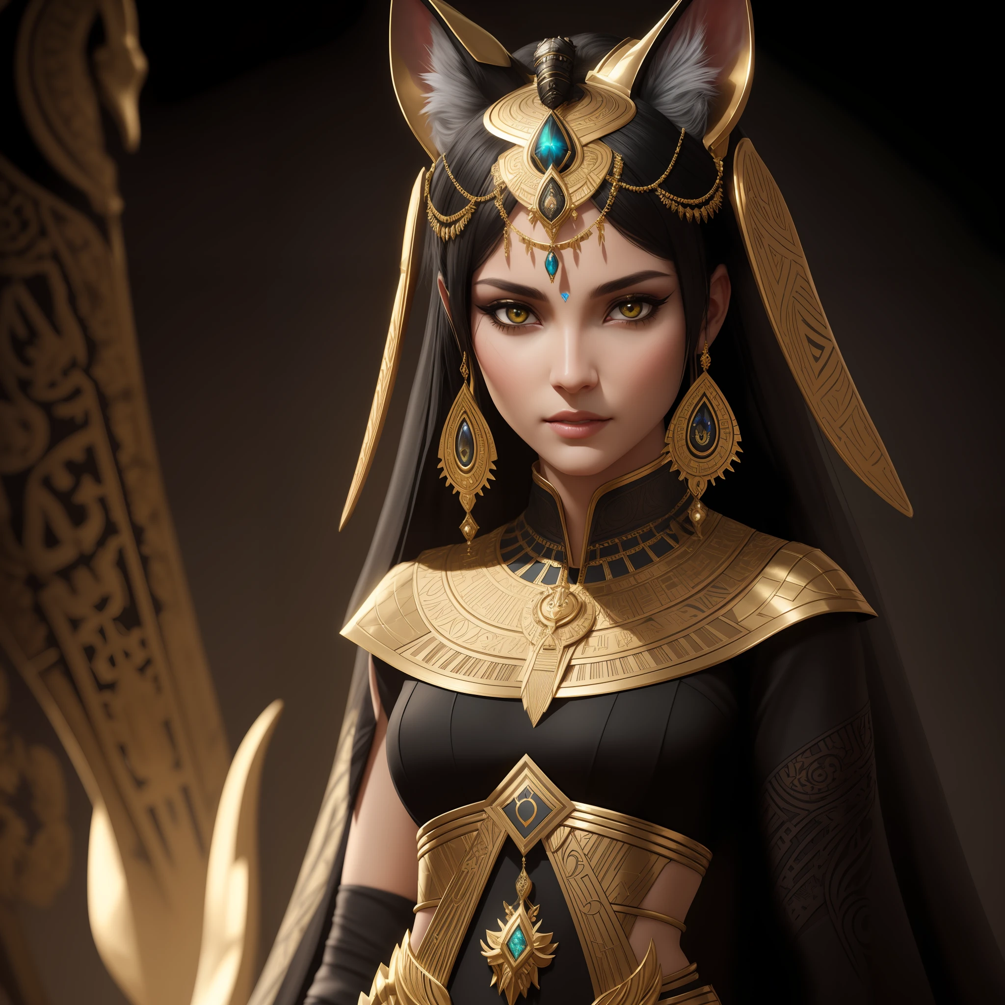 Goddess Bastet full length, black cat head and reptile eyes, highly detailed, award-winning photography, perfect composition, golden ratio, beautiful colors, trending on artstation, sharp focus, studio shot, intricate detail, highly detailed, by WLOP, trending on artstation, sharp focus, studio shot, intricate detail, highly detailed, by Greg Rutkowski, trending on artstation, sharp focus, studio shot, intricate detail, highly detailed, by Greg Rutkowski, v4, trending on artstation, sharp focus, studio photo , intricate details, highly detailed, by greg rutkowski
