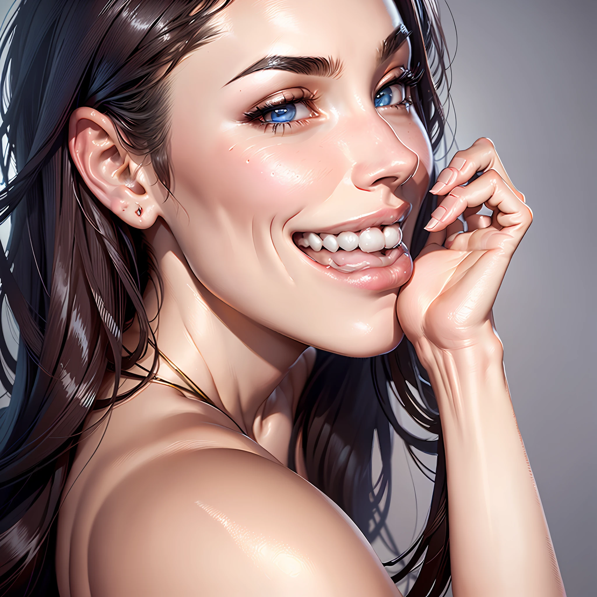 (nude), (on all fours, facing away from the camera), (profile), (alone), alone, (Megan Fox), thin, perfect eyes, high resolution, totally realistic, wide hips, thick thighs, very small tits, (small tits), 4K, normal hands, delicate hands, normal fingers, in a futuristic room, (no clothes), (no clothes), studio lighting, seductive smile, amazing, perfect, high rendering, seductive, attractive, adult content, (nude) with a