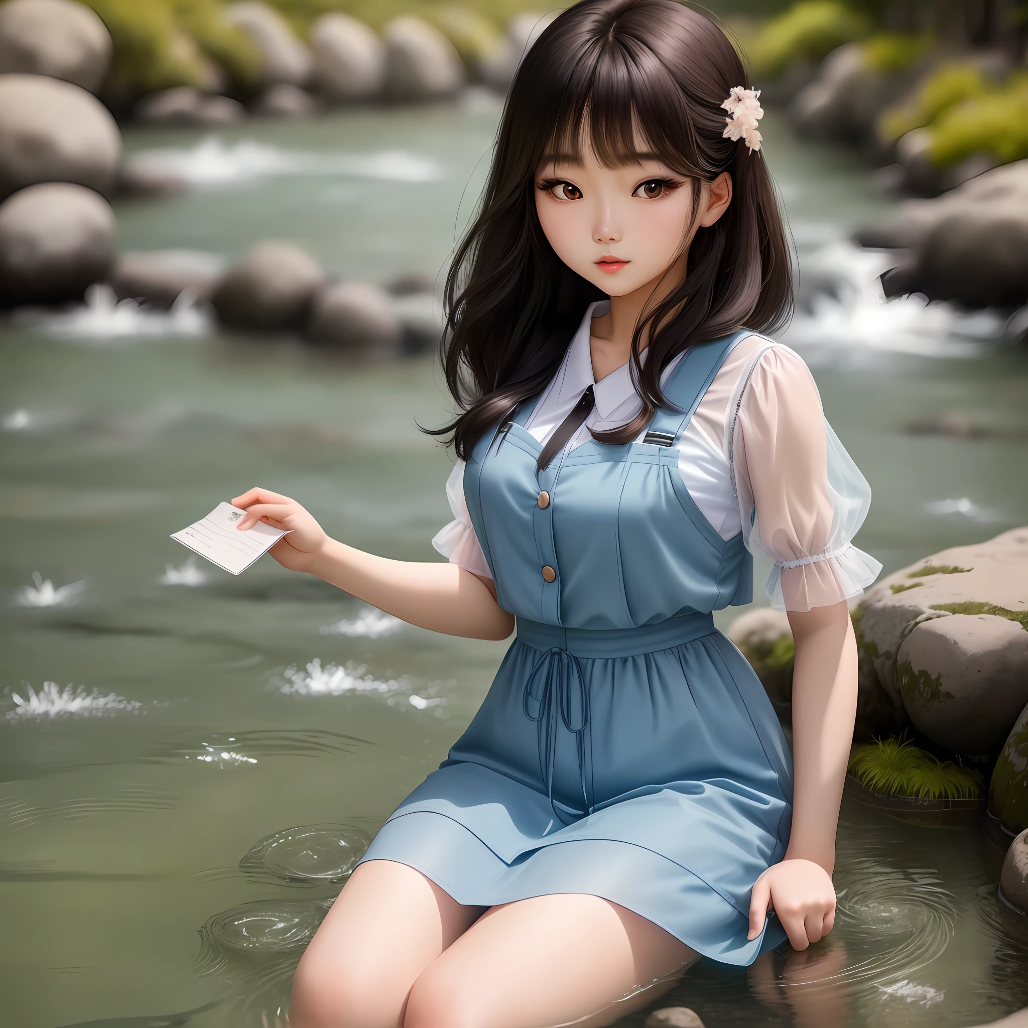 Close-up of a woman with medium hair in a translucent suspender, beautiful korean woman, gorgeous young korean woman, beautiful korean young woman, korean girl, asian woman, korean woman, in yeonnam, beautiful asian girl, young cute korean face, ulzzang, girl cute thin face, portrait of korean female idol, very beautiful girl, by the river