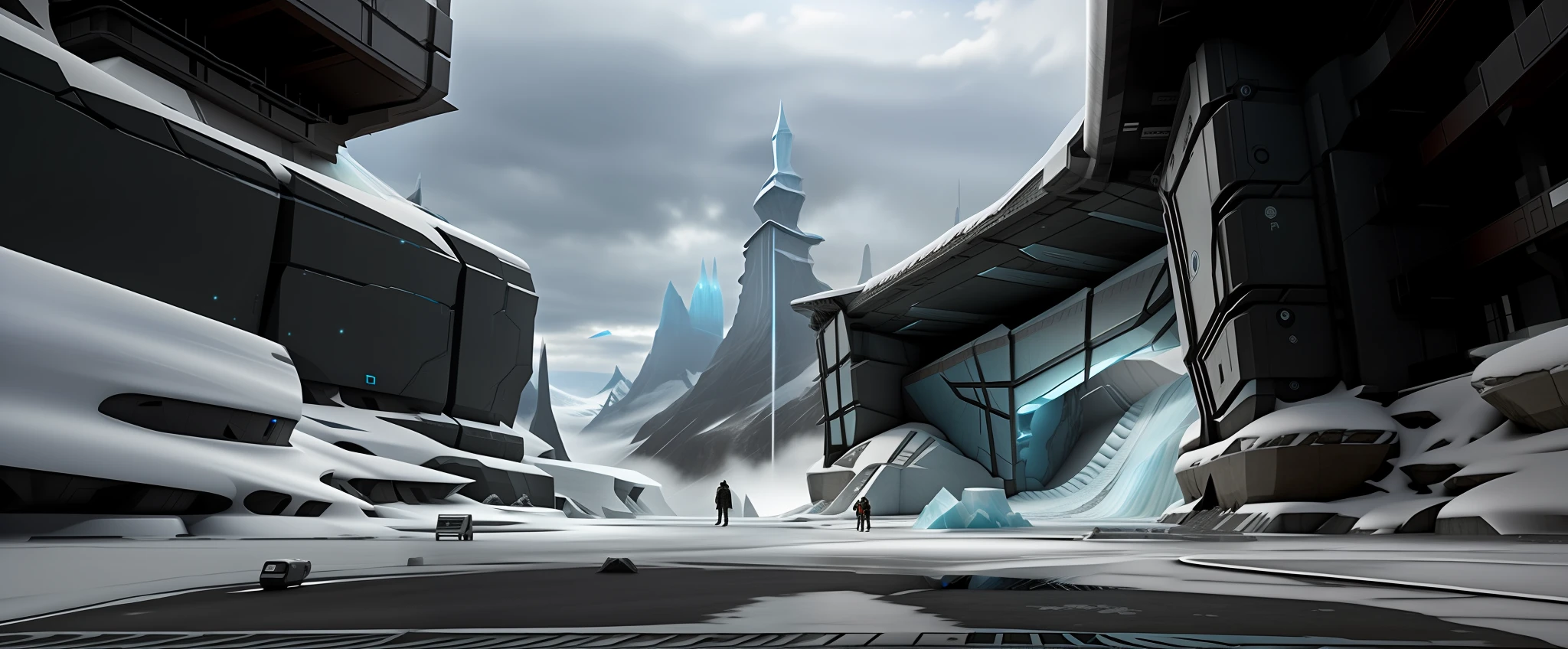 Scene concept design, glacier, realism, science fiction