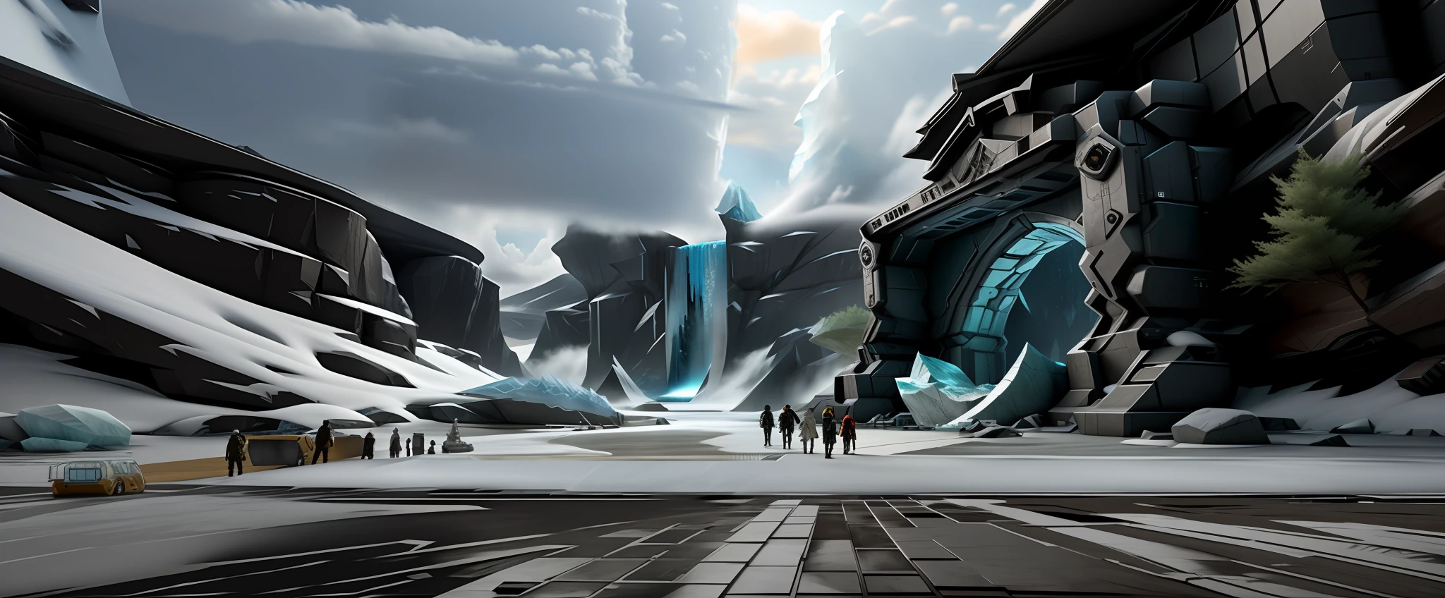 Scene concept design, glacier, realism, science fiction