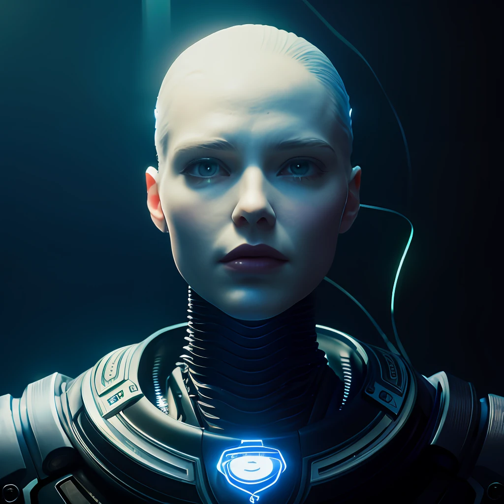 complex 3D render, ultra-detailed beautiful porcelain profile, female upper body, android, closed mouth, cyborg, robotic parts, 150mm, beautiful studio soft light, rim light, bright details, luxury cyberpunk, lace, hyperrealistic, anatomical, facial muscles, cable electrical wires, microchip, elegant, beautiful background, octane render, H.R. Giger style, 8k, best quality, masterpiece, illustration, extremely delicate and beautiful, extremely detailed computer graphics, unity, wallpapers, (realistic, photorealistic: 1.37), stunning, subtle details, masterpiece, best quality, official art, extremely detailed CG unity 8k wallpapers, absurdities, incredibly absurd, robot, silver helmet, full growth,