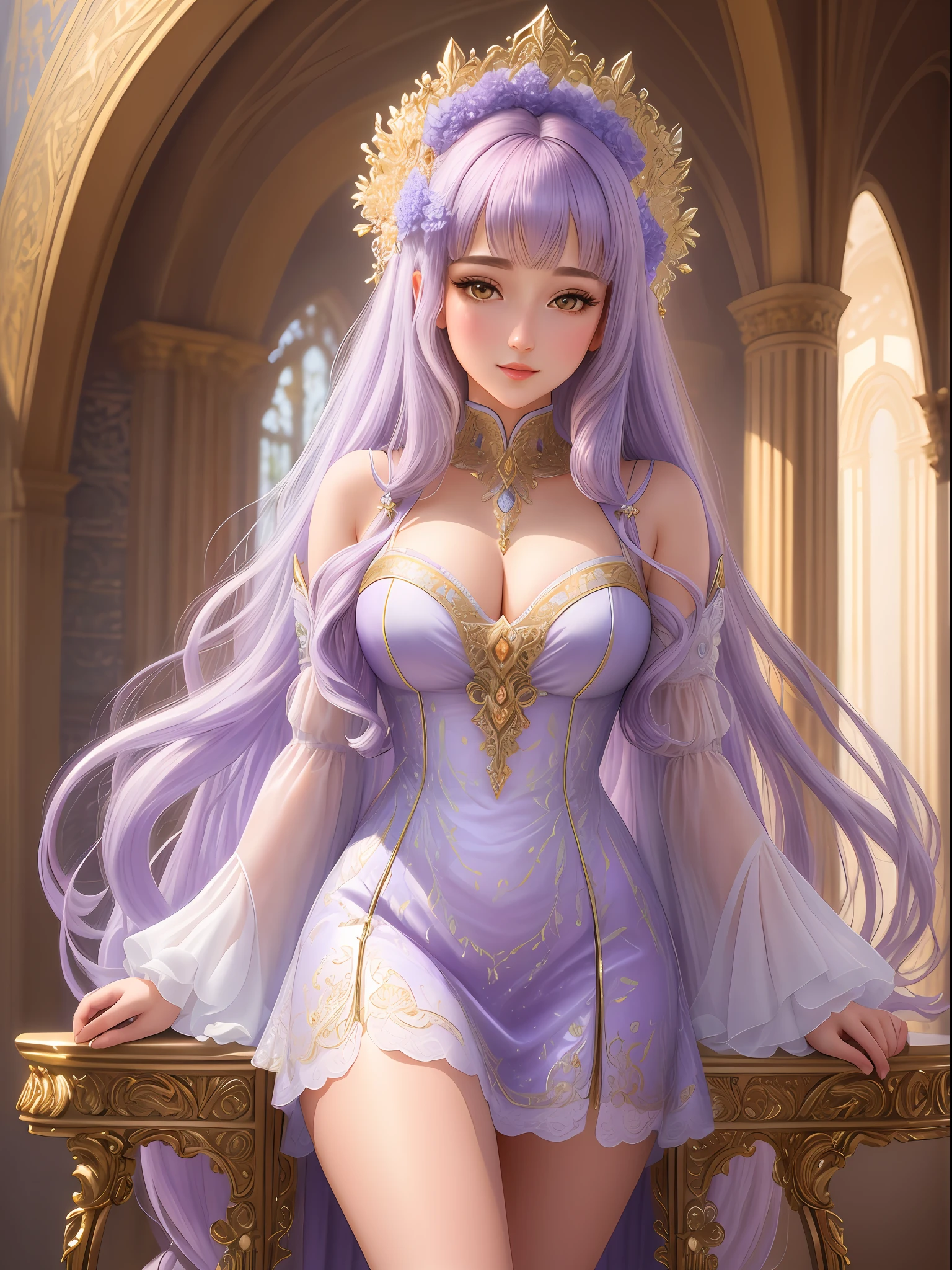 (Masterpiece - Ultra-Detailed, High-Res) Prepare to be enchanted by a true masterpiece that combines ultra-detailed artistry with high-resolution rendering. This artwork showcases a mesmerizing girl with long lilac hair (1.3) and captivating yellow eyes (1.2), emanating an aura of elegance and mystery. The intricate details and lifelike textures invite you to explore every aspect of this enchanting composition. Get ready to be immersed in a world where beauty and craftsmanship merge seamlessly.