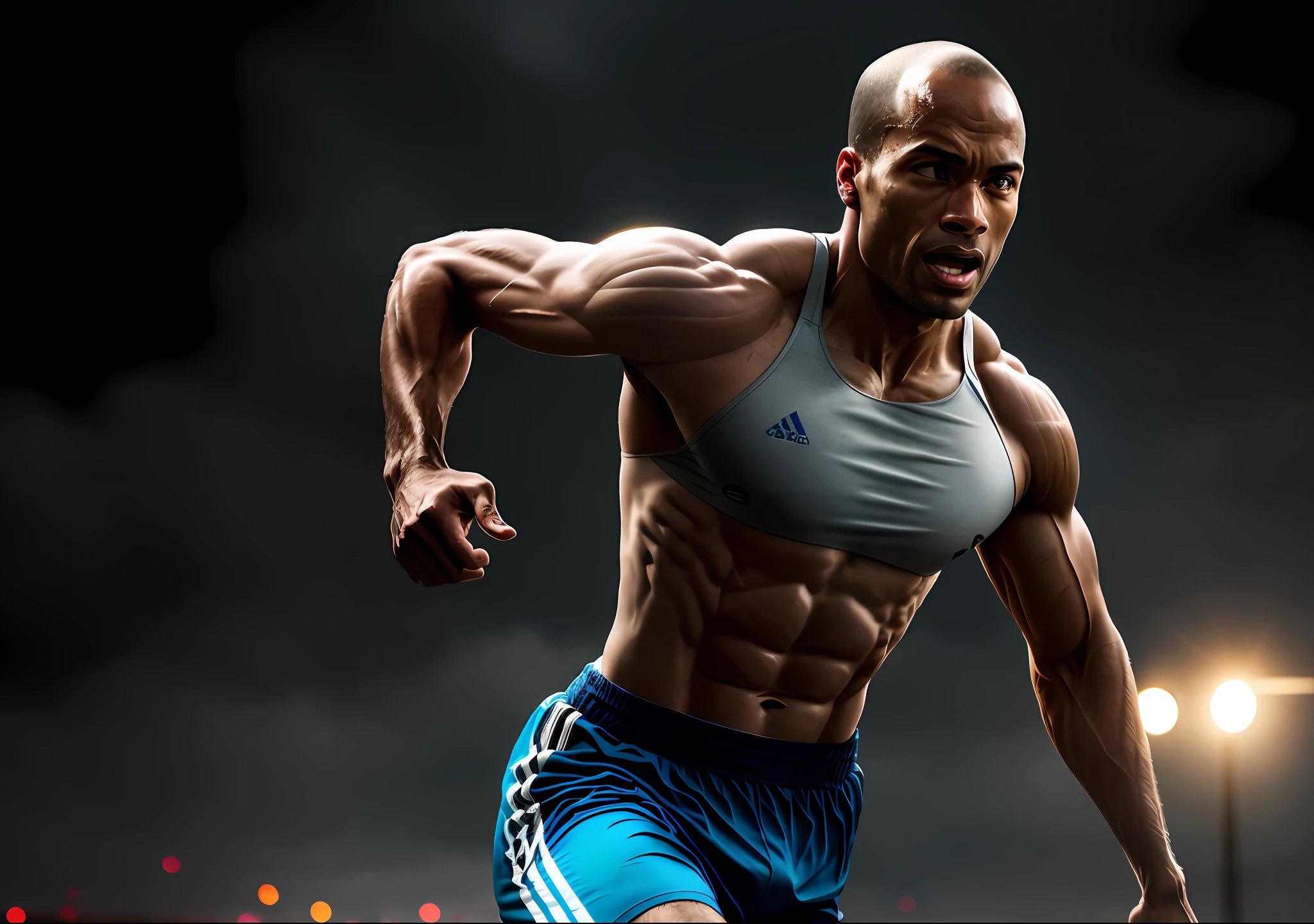 David Goggins RUNNING, CLEAR PHOTO: realistic epic, smooth cinematic portrait, adobe lightroom, photo lab, highly detailed, faded, art by greg rutkowski and artgerm ,neutral colors: 1,2), (hdr:1,4) , (soft colors:1.2), hyperdetailed, (artstation:1.4), cinematic, warm lights, dramatic light, (intricate details:1.1), complex background, (rutkowski:0.66), (blue and orange:0.4)