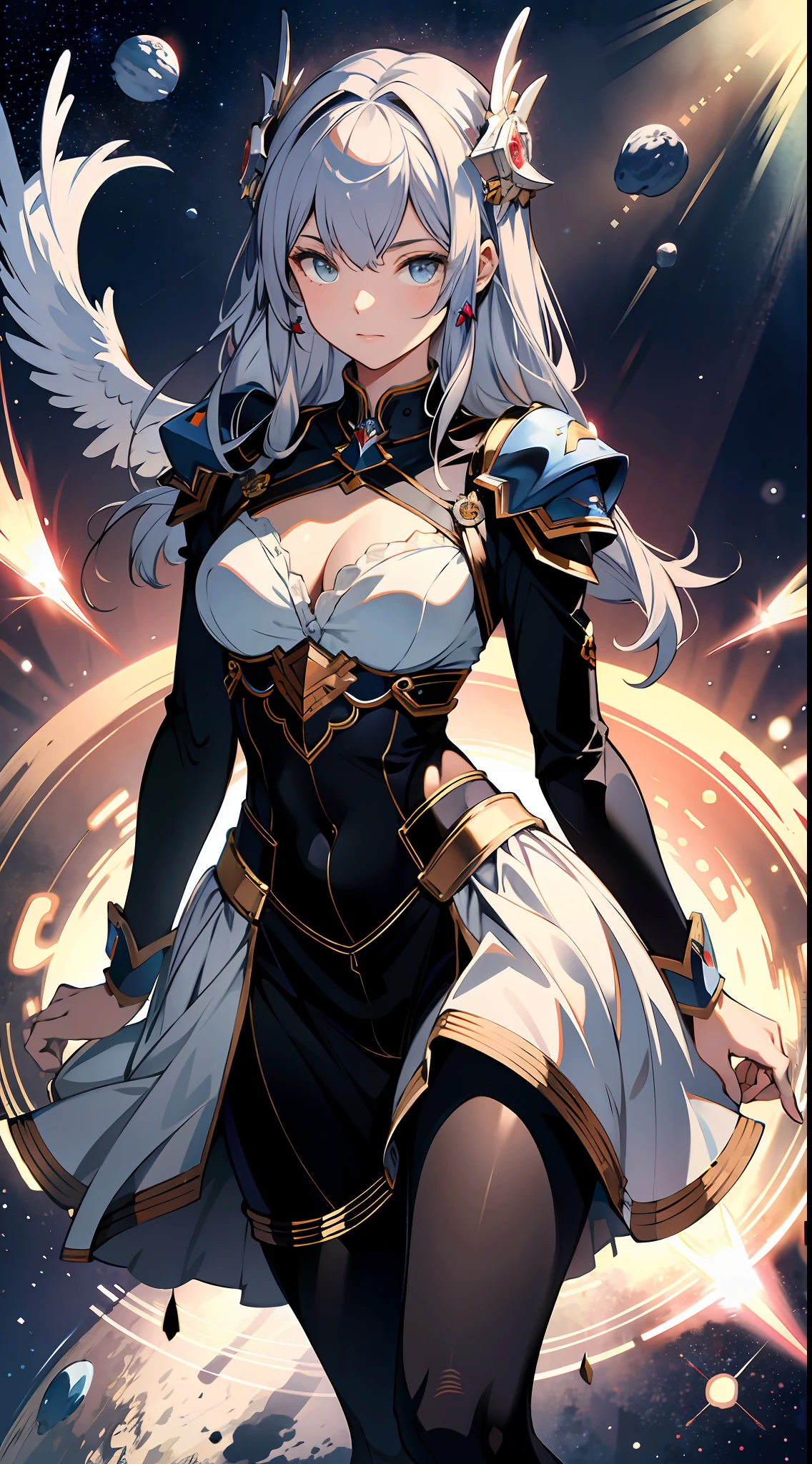 absurd res, high res, (masterpiece:1.4), ultra-detailed, 1girl, from above, space, floating