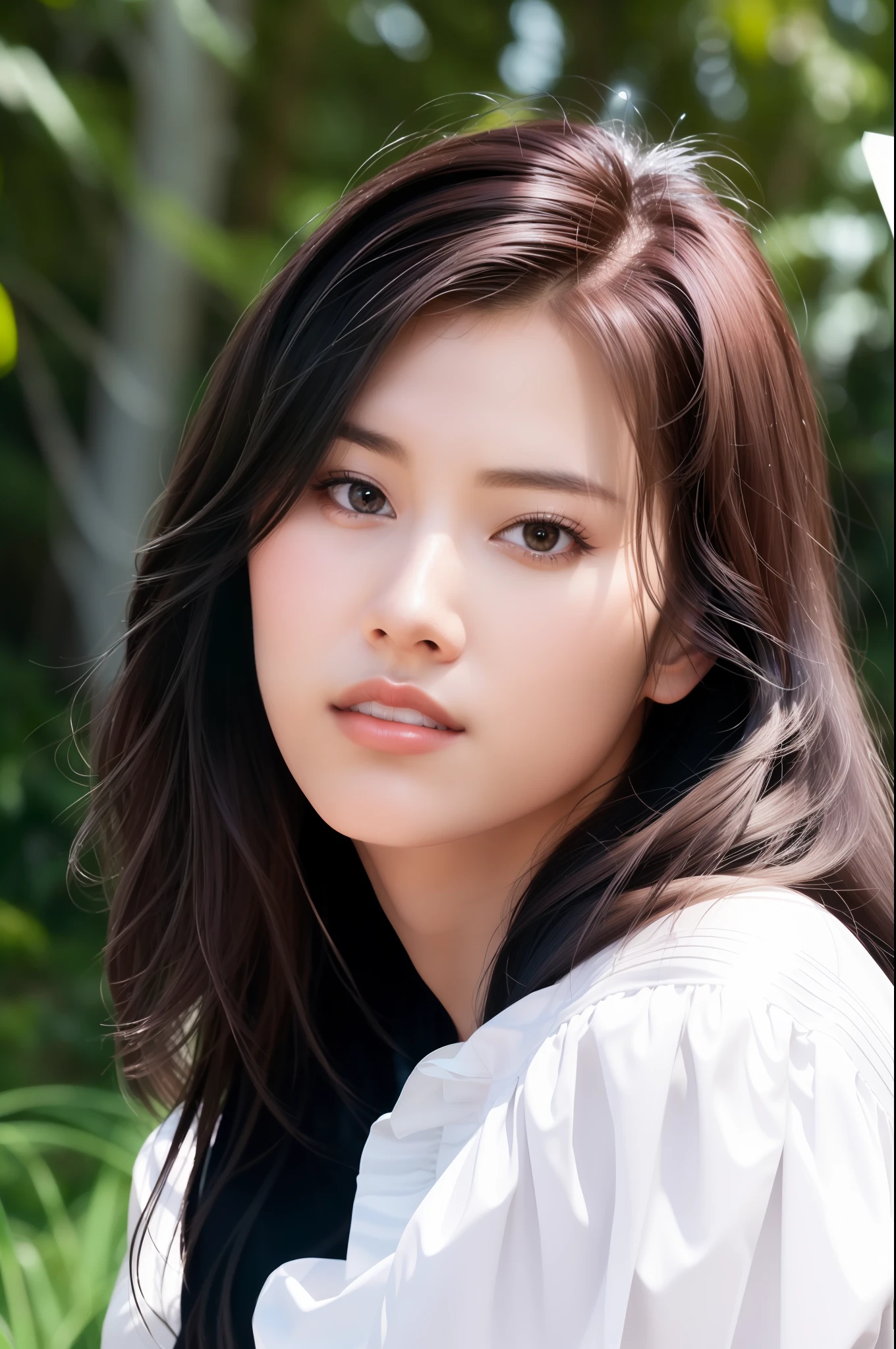 black hair, Sana,(portrait photo:1.3),(pov:1.1),korean, woman, complex 3d render ultra detailed, portrait of beautiful woman,, moody portrait, striking features, beauty, intricate details, dramatic composition, tension, contrast, texture, realism, high-quality rendering, stunning art, high quality, film grain, Fujifilm XT3,swirly bokeh,(realistic, photo-realistic:1.4),RAW photo,physically-based rendering,(looking at viewer:1.4),(8k, best quality, masterpiece:1.2),(full body shot:1.1),octane render,extremely detailed CG, unity 8k wallpaper,(studio soft light, rim light,in forest,sunlight:1.2),standing,hyper realistic detail shiny skin,ultra detailed,(ultra realistic:1.5),(intricate:1.2),(photorealistic:1.4),1girl,(skinny:1.3),detailed background
