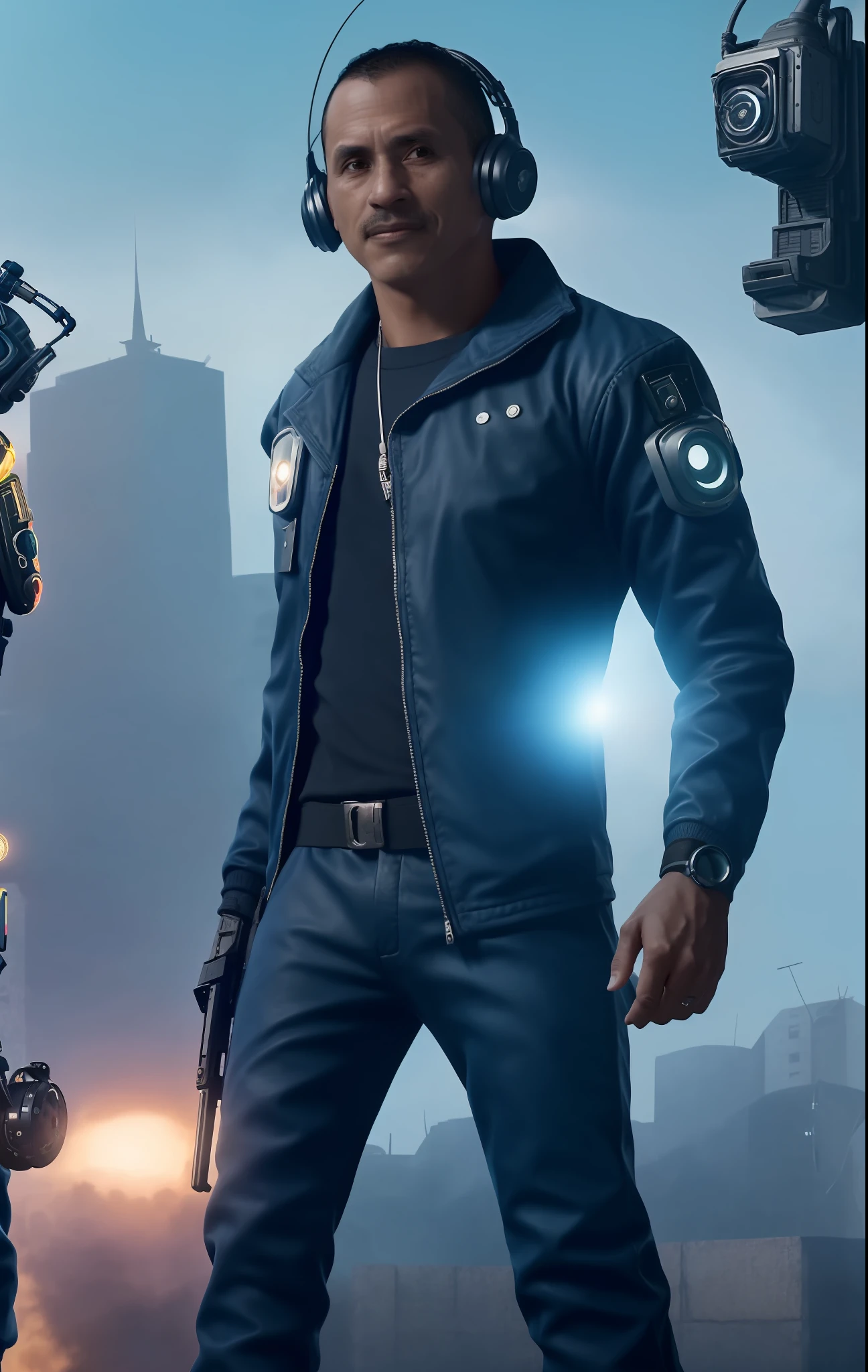 Beautiful canetaazul. gorgeous male cyberpunk mercenary wearing a cyberpunk headset, military vest, and jumpsuit. Gorgeous face. Concept art by Sherree Valintine Daines and James Gurney. Industrial setting. ArtstationHQ. Creative character design for cyberpunk 2077.