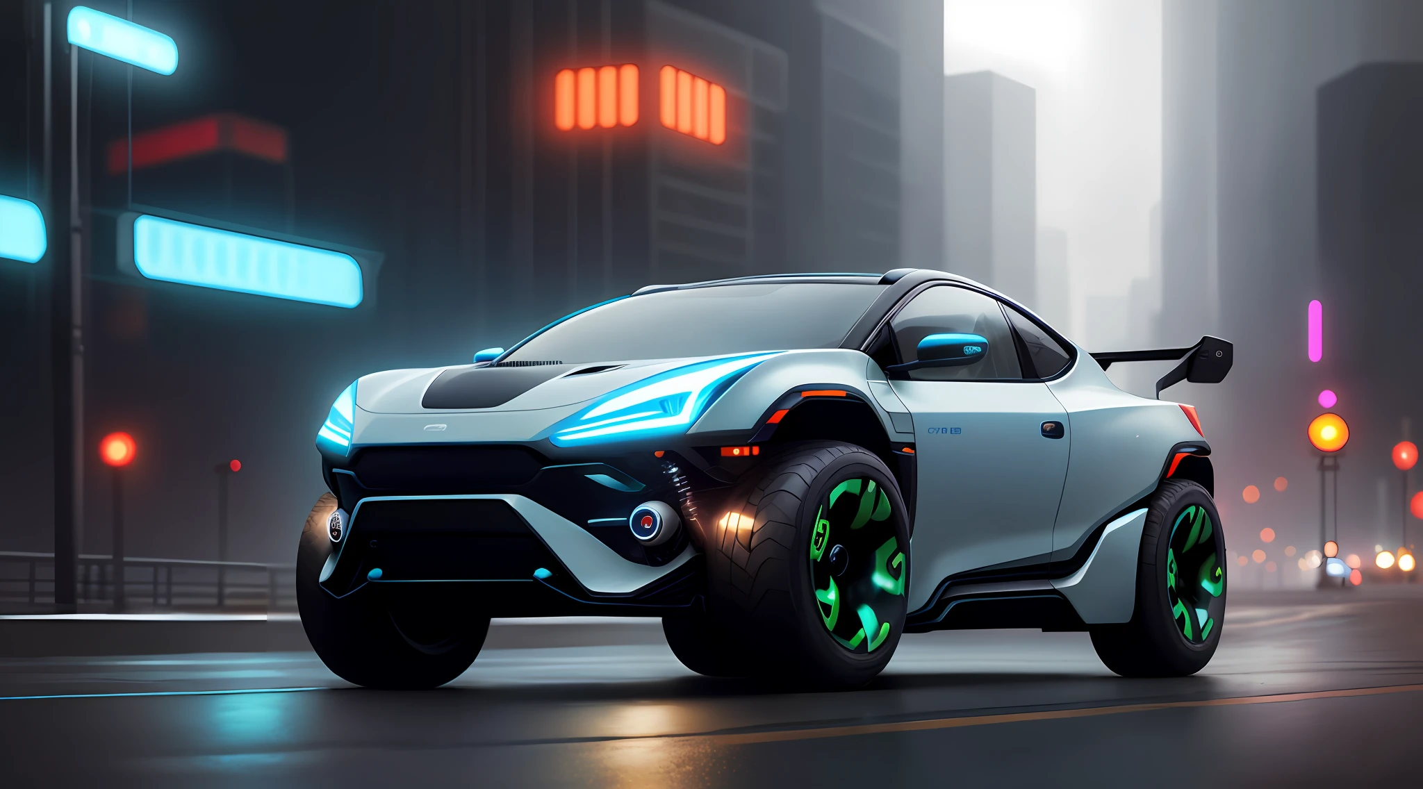 Cyber Punk AI car on the road