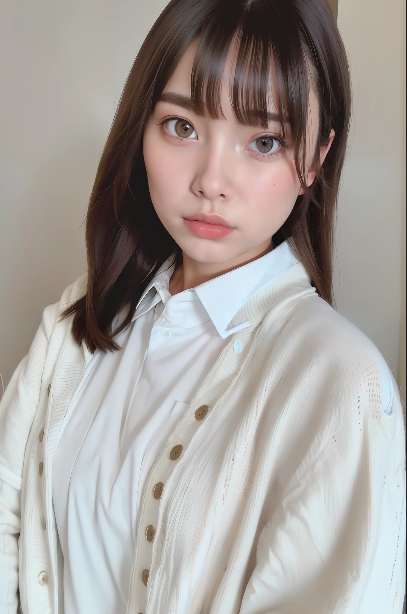 Top Quality, Ultra High Resolution, (Photorealistic: 1.4), Oversized Jacket, White Shirt, Facing Camera, Close-Up