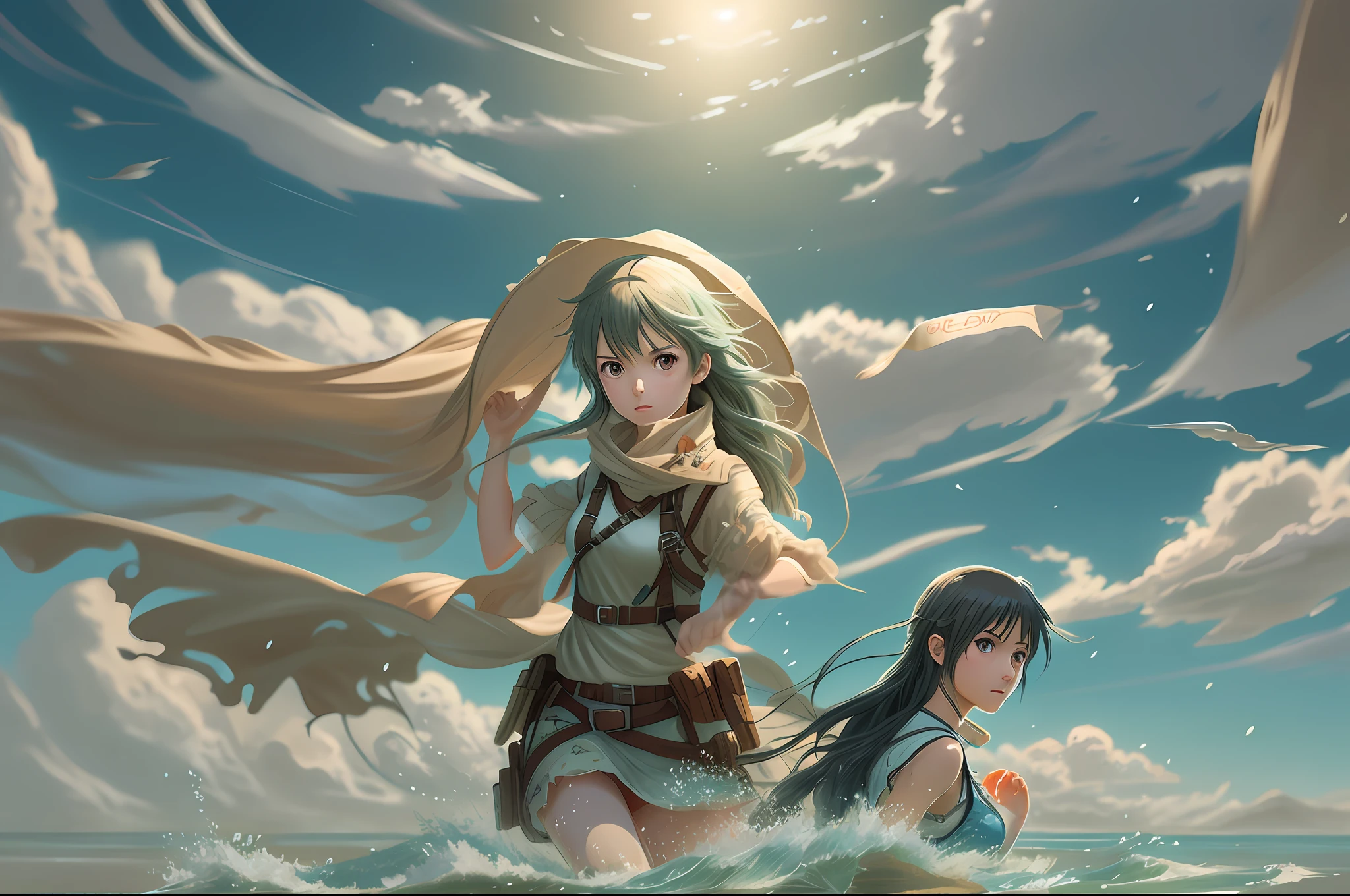 digital anime illustration, detailed digital anime art, makoto shinkai. digital render, pixiv contest winner, in the water, anime girl in quicksand, cute detailed digital art, in quicksand, emerging from the sand, a beautiful artwork illustration, digital anime art, from attack on titan, digital art on pixiv