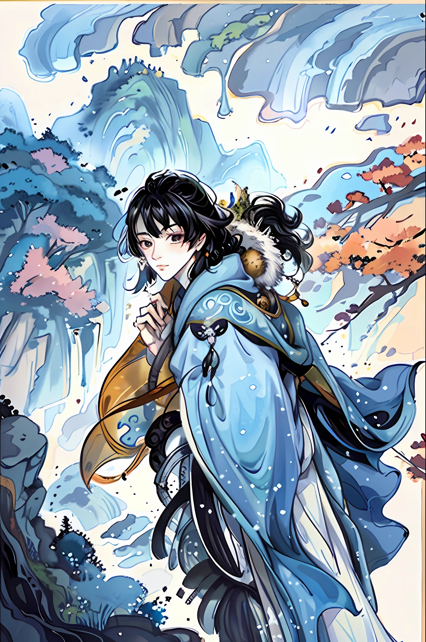 painting of a tree on a cliff with a mountain in the background, made of tree and fantasy valley, a beautiful artwork illustration, beautiful painting of a tall, cyril rolando and goro fujita, makoto shinkai cyril rolando, detailed painting 4 k, rob rey and kentarõ miura, anime landscape, jen bartel, stylized painting