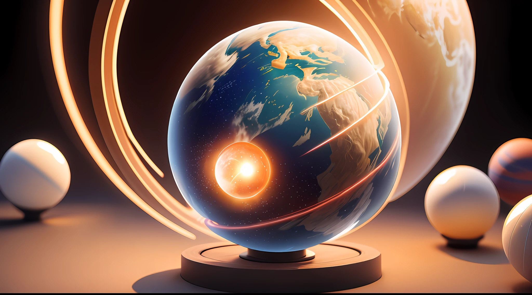 glowing ball with a planet inside