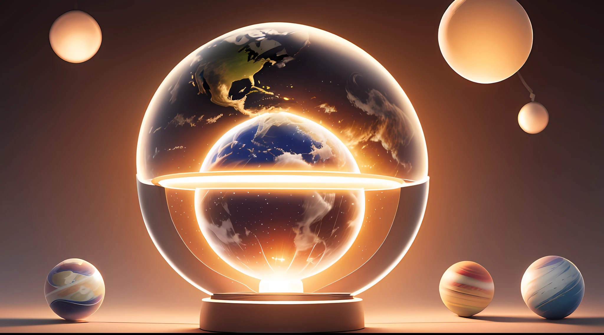 glowing ball with a planet inside