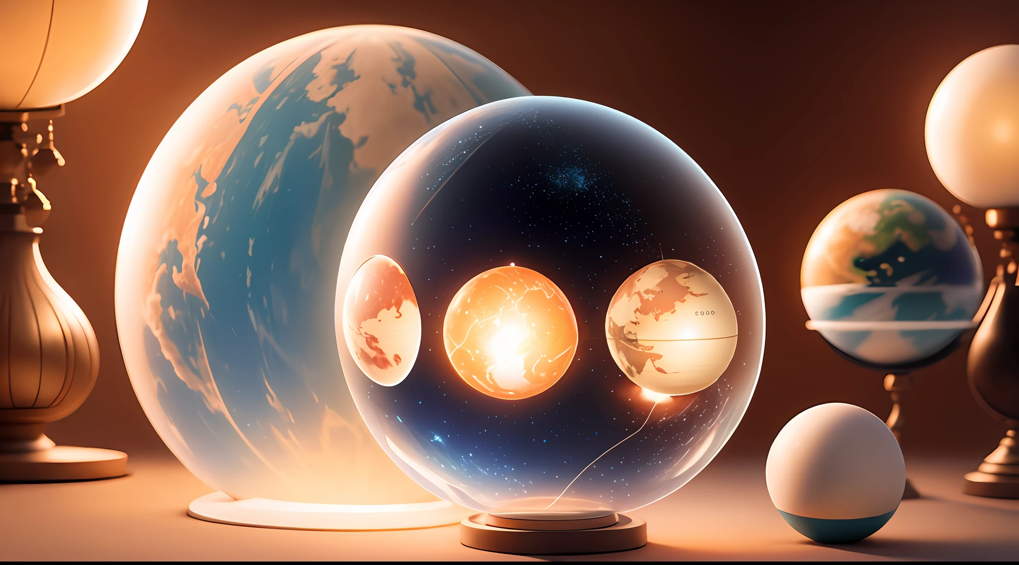 glowing ball with a planet inside