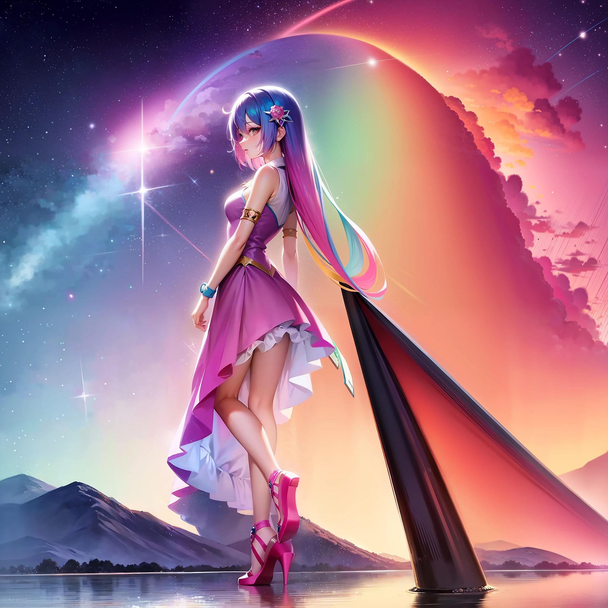 anime girl with colorful hair and a colorful dress, rossdraws pastel vibrant, rossdraws cartoon vibrant, anime style 4 k, beautiful anime portrait, artgerm colorful!!!, ! dream artgerm, beautiful anime girl, anime styled digital art, anime art wallpaper 4k, anime art wallpaper 4 k, digital anime art, extremely detailed artgerm