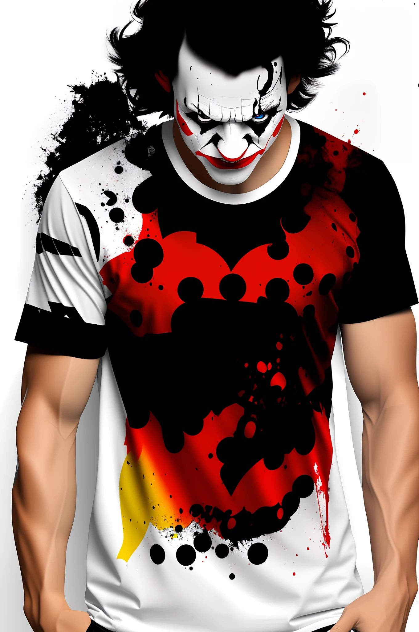 arafed image of a man with a clown face on a t - shirt, trash polka, tshirt design, t - shirt design, t-shirt design, t shirt design, silk screen t-shirt design 4k, blood on clothes and face, joker, batman t shirt, abstract horror, splatter, shirt design, skull clown