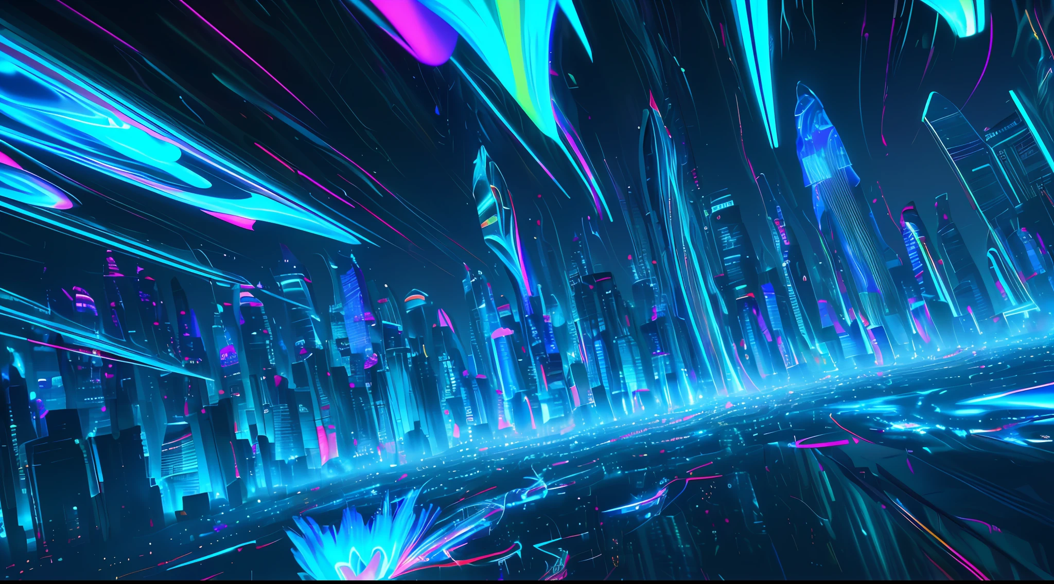 [(amor 3d),(abstract art, colorful, neon lights, vibrant colors, glossy texture),(floating abstract sculpture, intricate design, complex details, dynamic pose, shimmering surface, metallic material),
(wide shot, dramatic lighting, electric blue atmosphere, futuristic cityscape, towering skyscrapers),(camera rotation, depth of field, dynamic camera movement, glowing particles, motion blur):1.1]