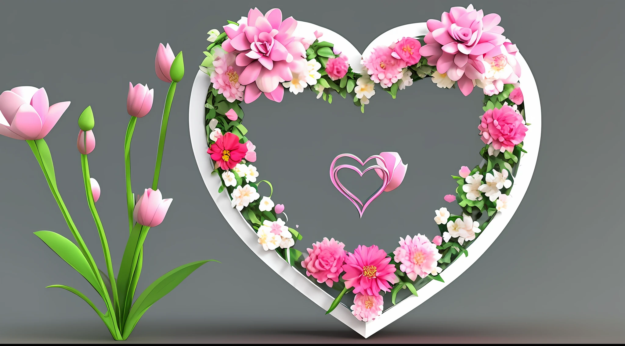 3d heart, flowers