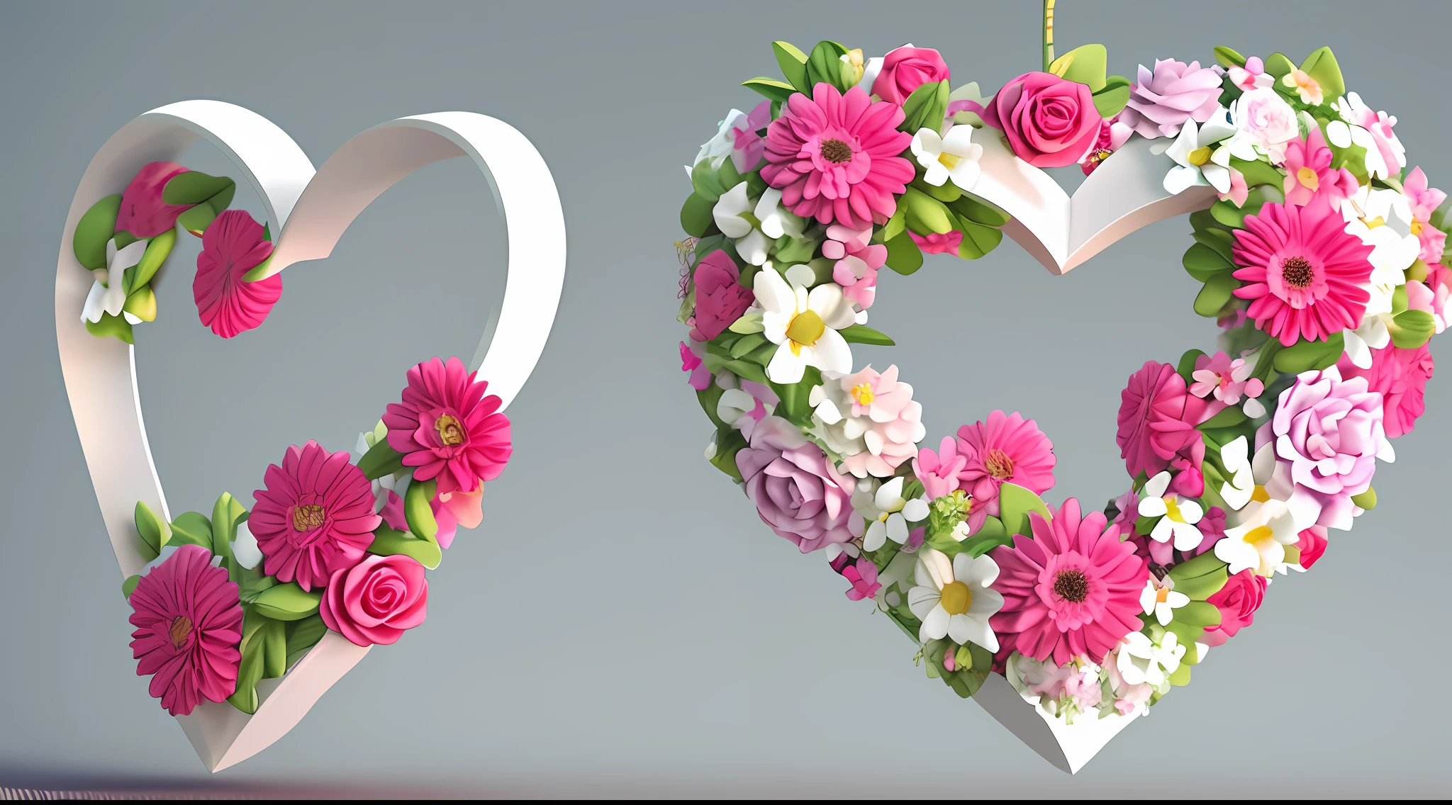 3d heart, flowers