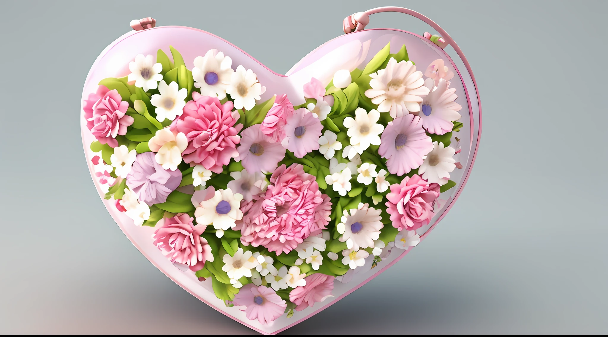 3d heart, flowers