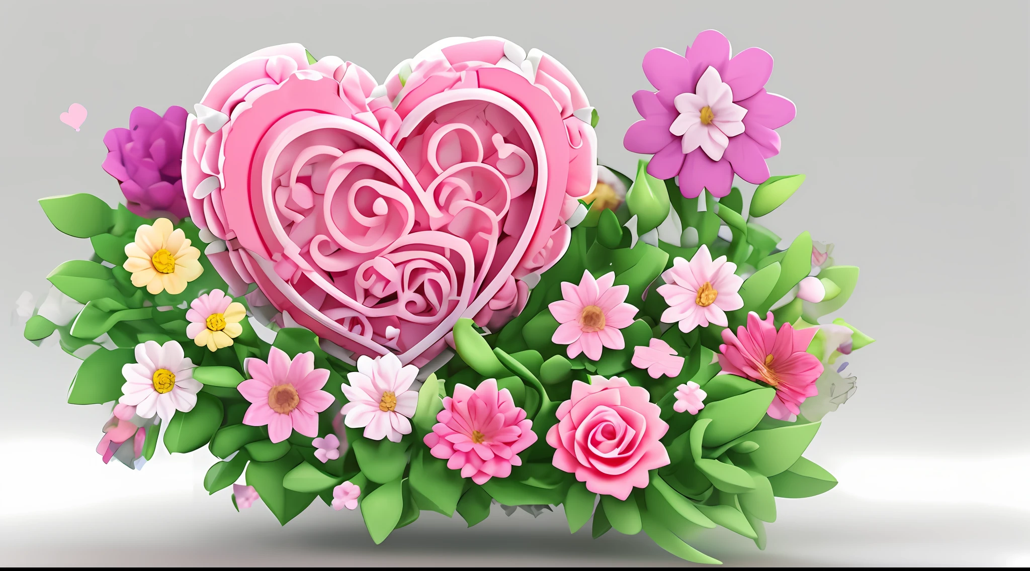 3d heart, flowers