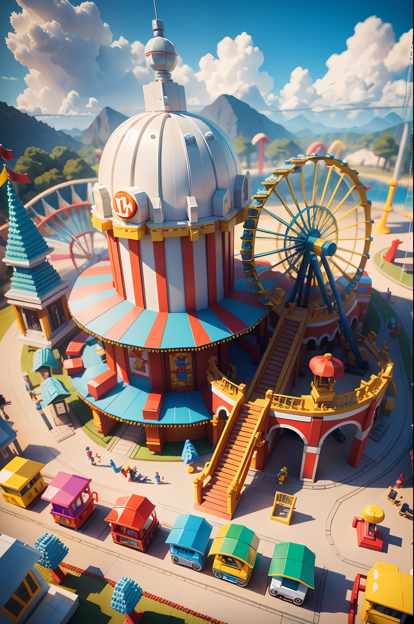 Lego style, amusement park scene, rich color matching, blind box style, toy model, voxel, very detailed, super high resolution, 8K UHD --v 6