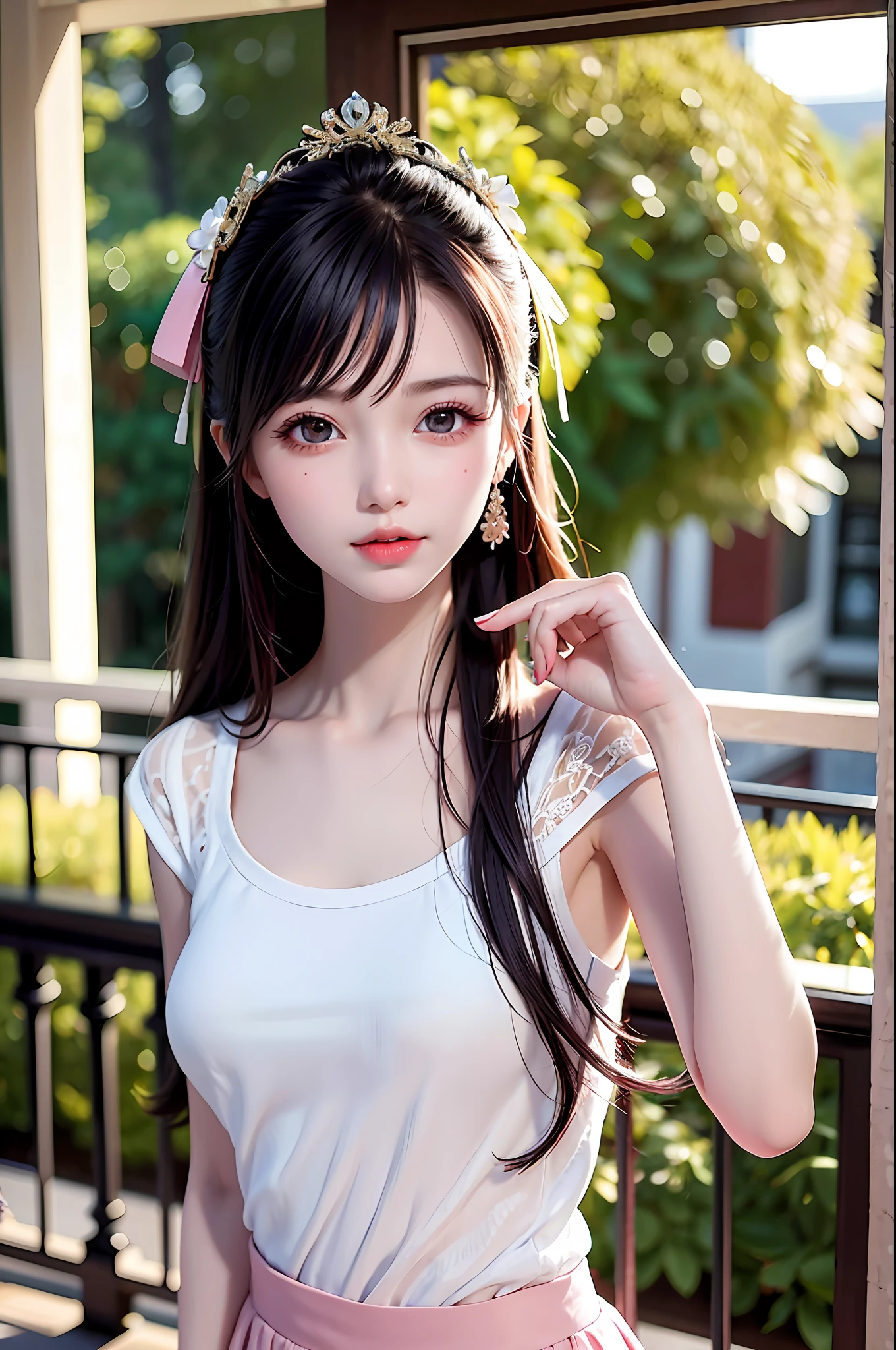 Fashion trendy beautiful and charming woman, gentle and charming Chinese beautiful woman, delicate and sexy collarbone, charming oval face, double eyelids, smart peach blossom eyes, pink lips, small nose, bare shoulders, focus on the face, close-up of the face, Ultra-high-definition, super-detailed, fringed skirts that sway with the girl&#39;s steps are also a must-have for fashionable girls. A light and flexible fringed skirt is very fashionable when paired with trendy and casual T-shirts and shirts. At the same time, a long swinging fringed skirt can also make you look taller and thinner