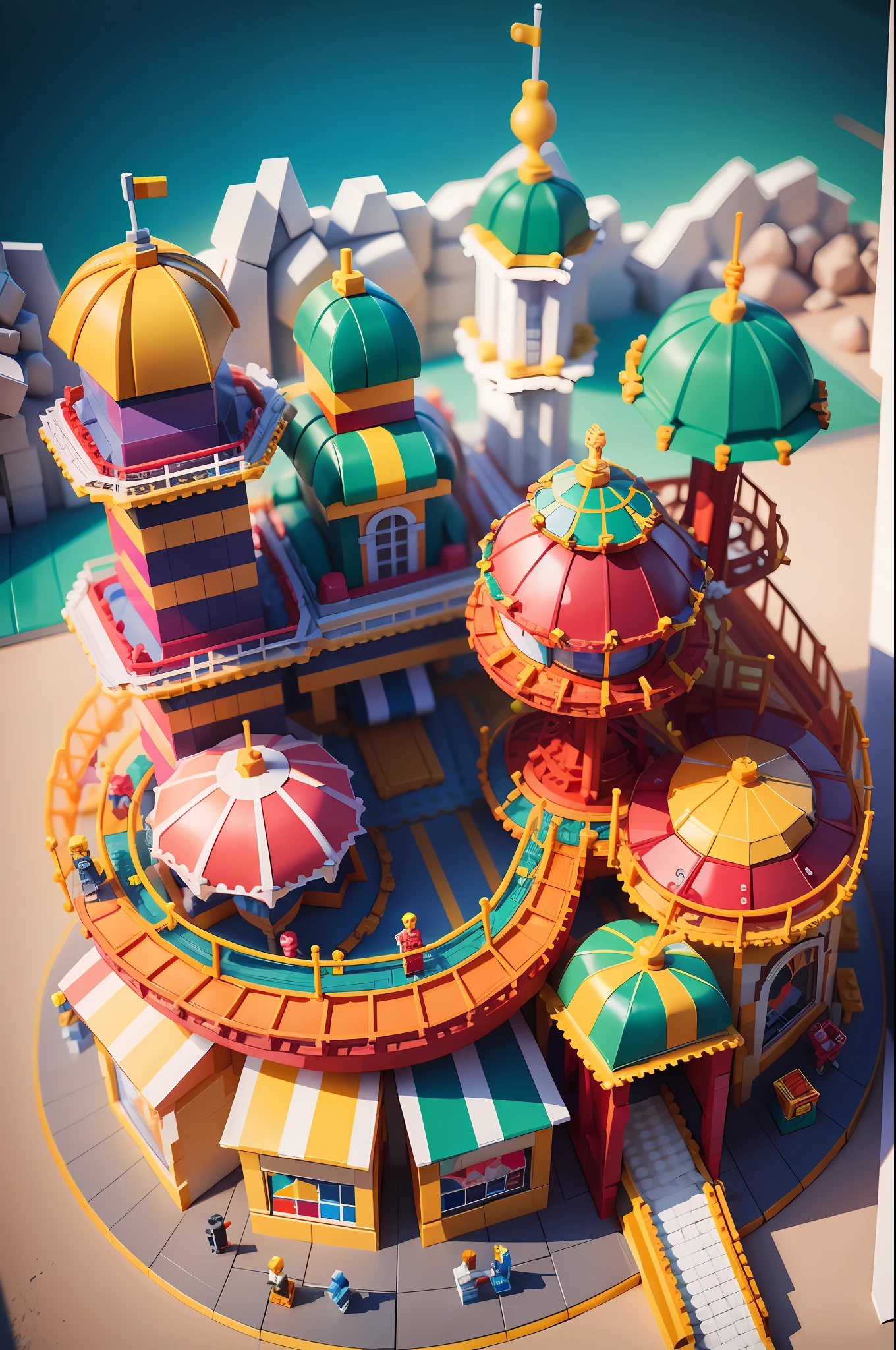 Lego style, amusement park scene, rich color matching, blind box style, toy model, voxel, very detailed, super high resolution, 8K UHD --v 6