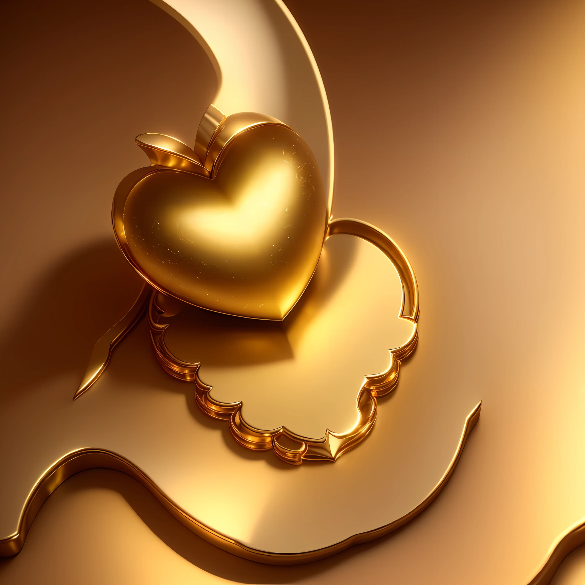 (discover the beauty of a 3D heart of gold, extremely detailed and delicate, in an 8k CG wallpaper, with perfect lighting and shadows, at a dynamic angle), (a wide scene with background in bright colors and golden shades).