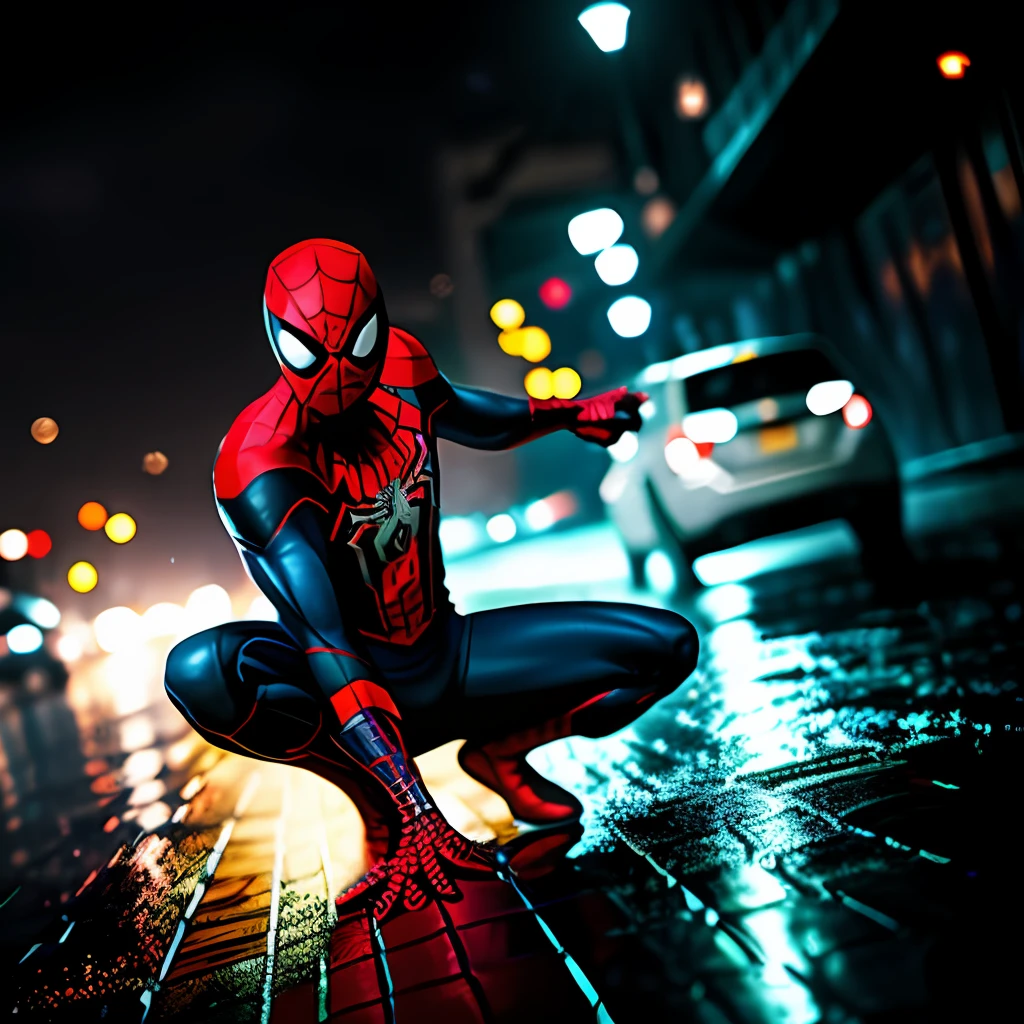 Spider-Man on a Rainy Night