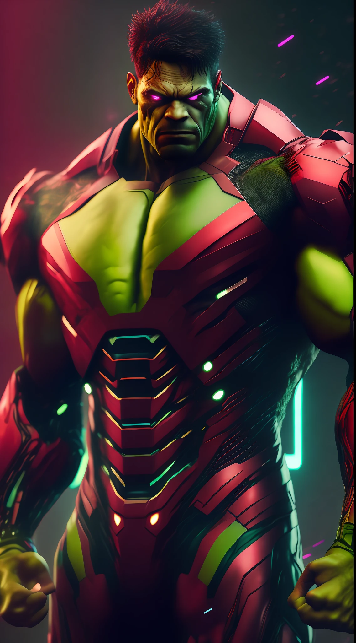 8k, Cyberpunk, 8k, hulk with Iron Man Suit,full body portrait, masterpiece.