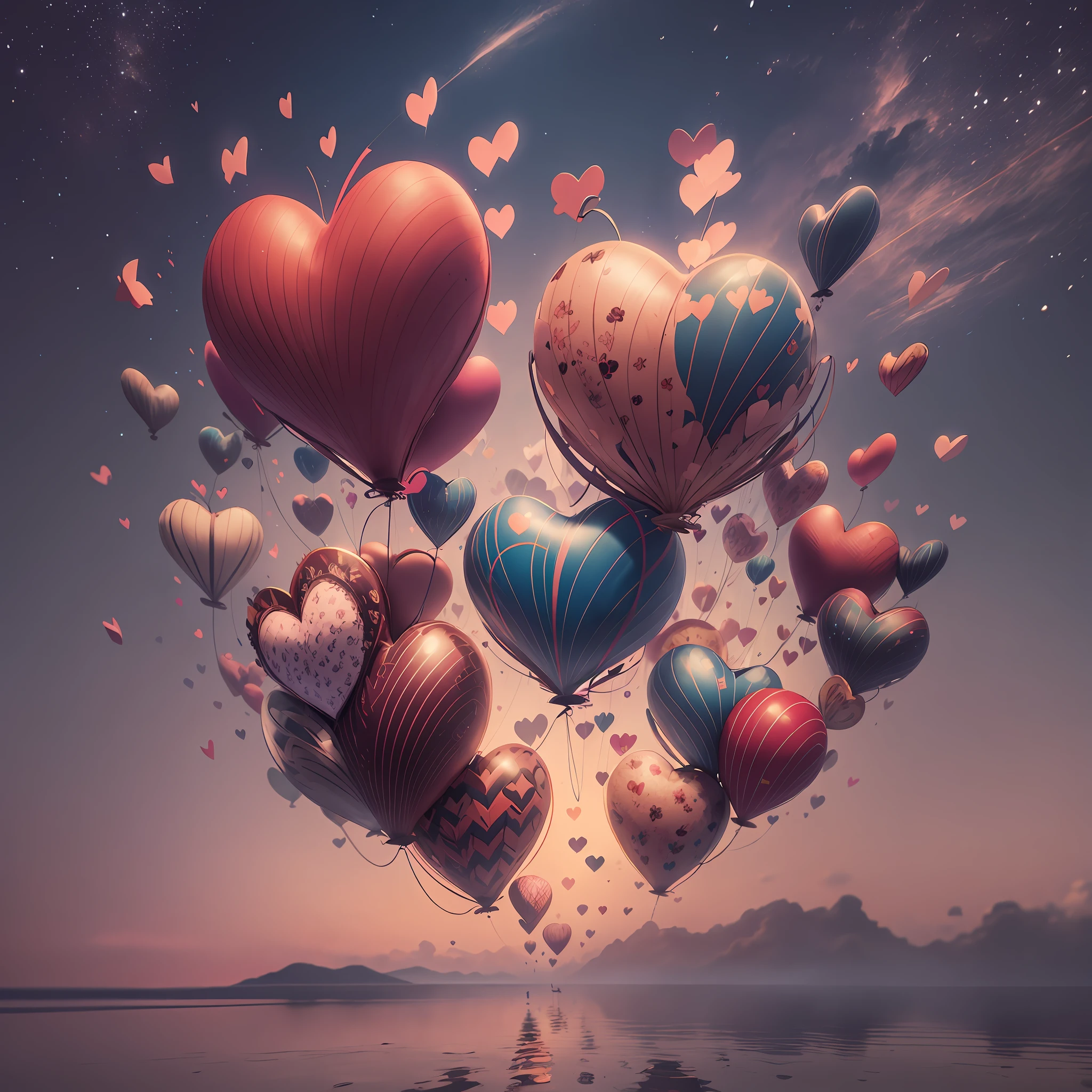 Multiple Hearts Flying