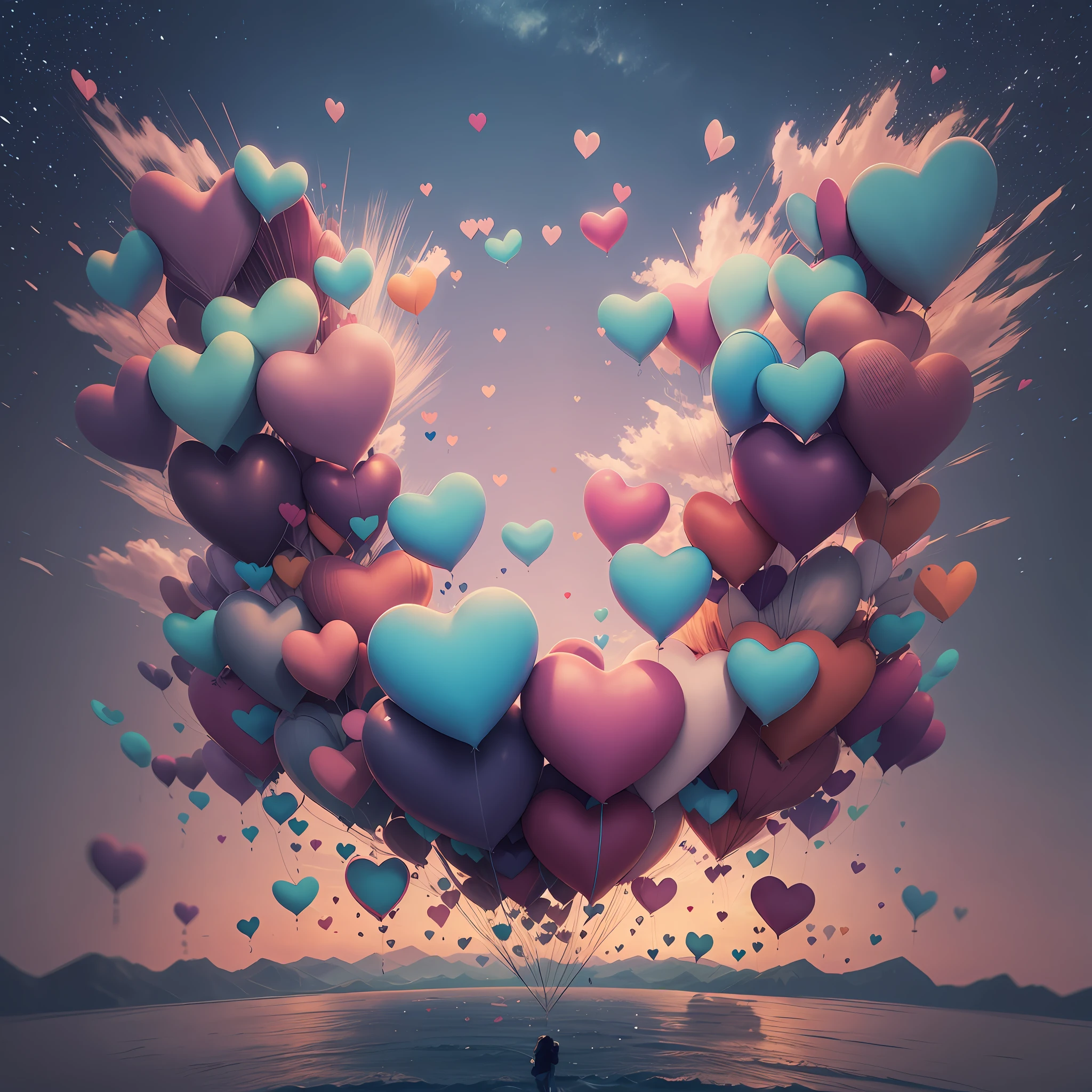 Multiple Hearts Flying