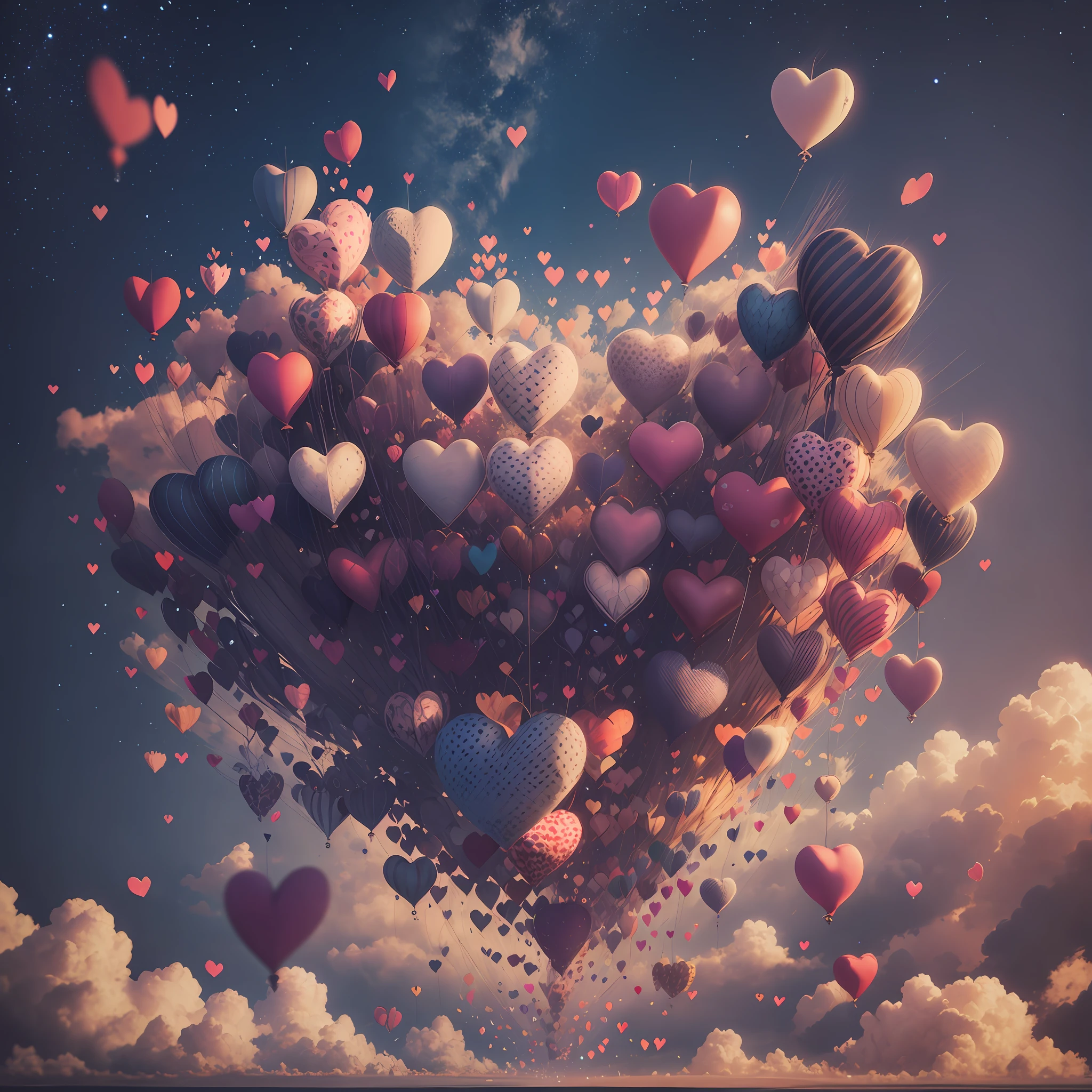 Multiple Hearts Flying