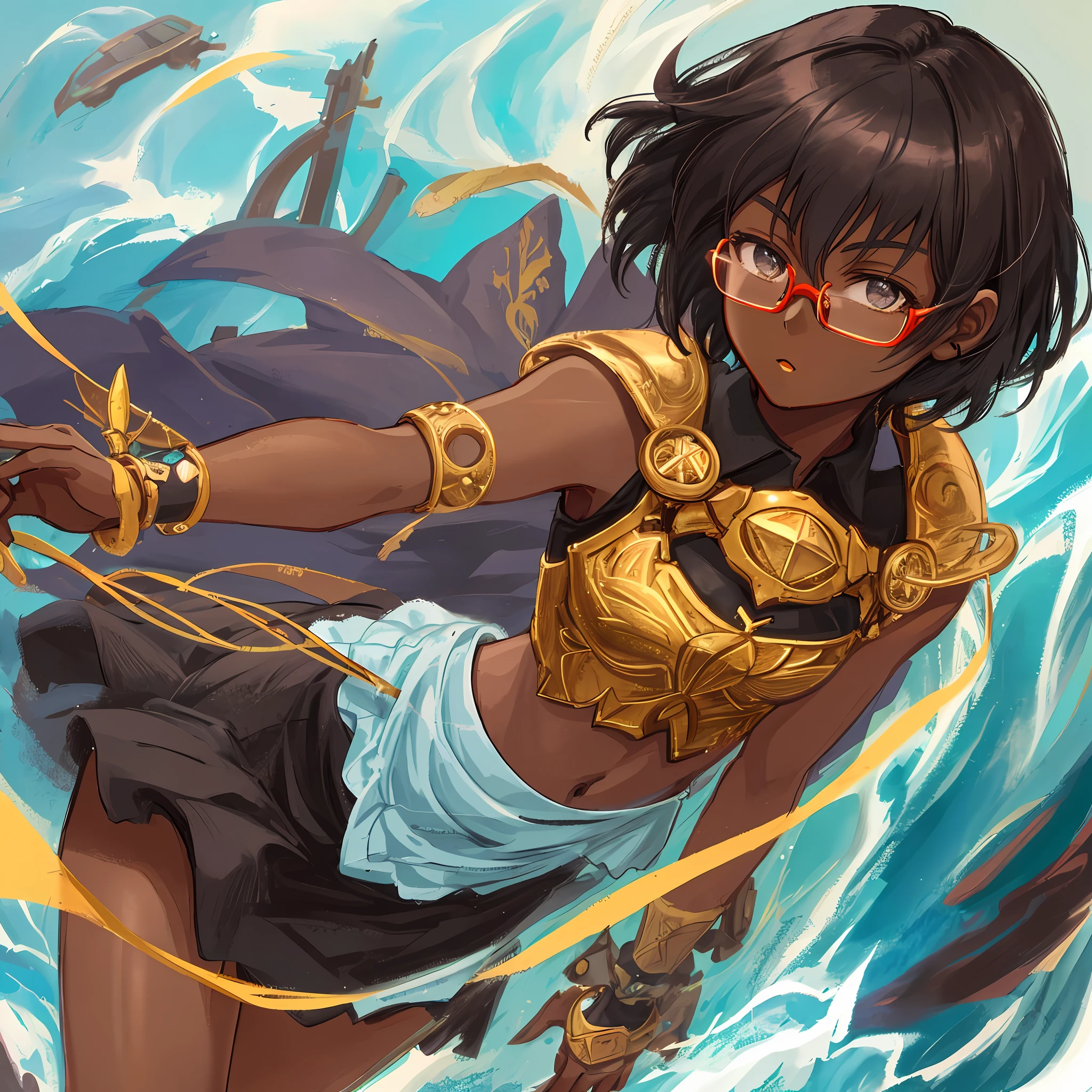 1girl, shorthair, dark skin, glasses, anime, anatomically correct, super detail, high details, high quality, best quality, 1080P, 4K