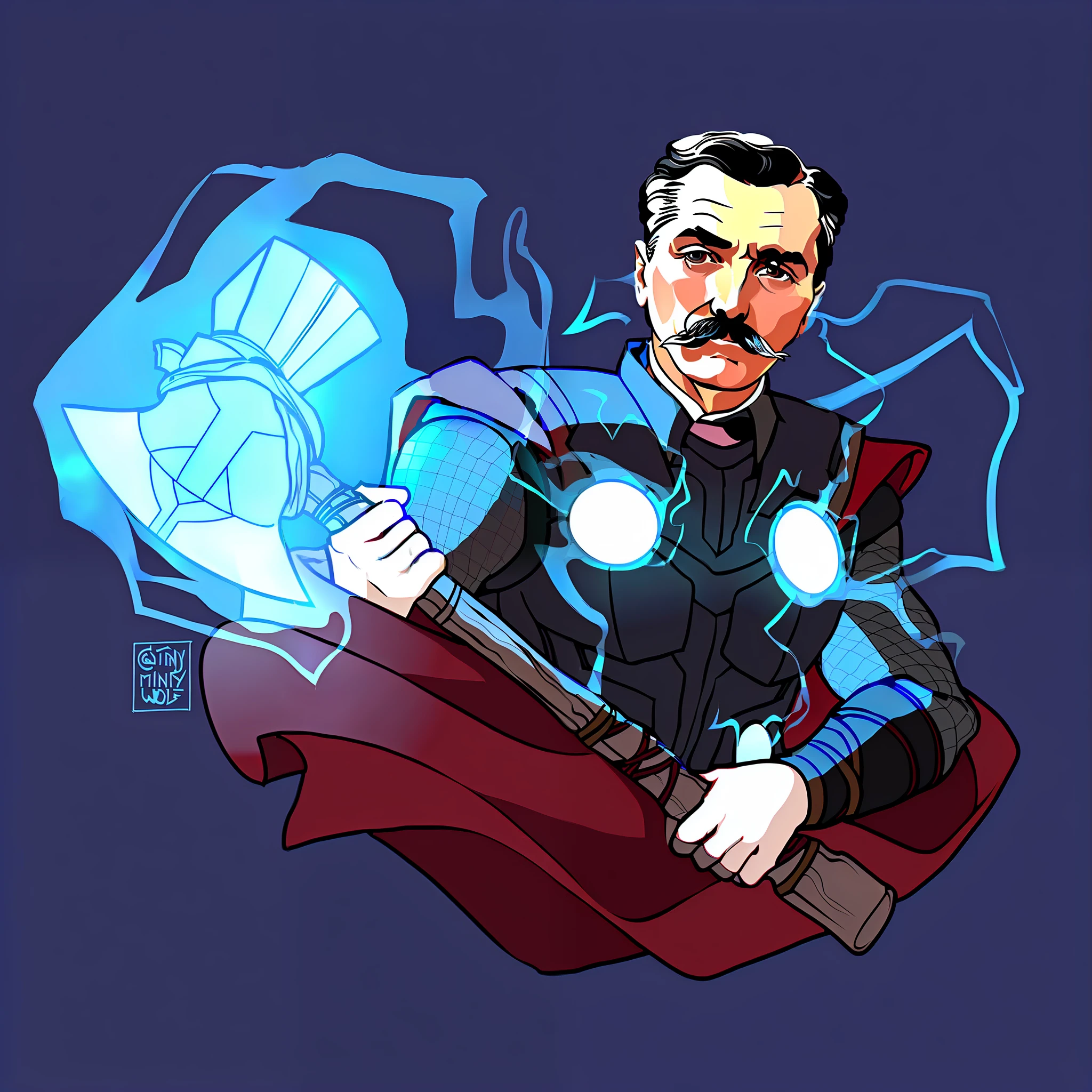 a close up of a man with a mustache and a suit, a colorized photo by Leo Goetz, reddit, art nouveau, nikola tesla, portrait of nikola tesla, tesla, nikolai tesla in his lab, tesla coil, colorized photon, tesla coils, george orwell, einstein, colorized, colorized 1 9 0 4 photo, profile picture, electric