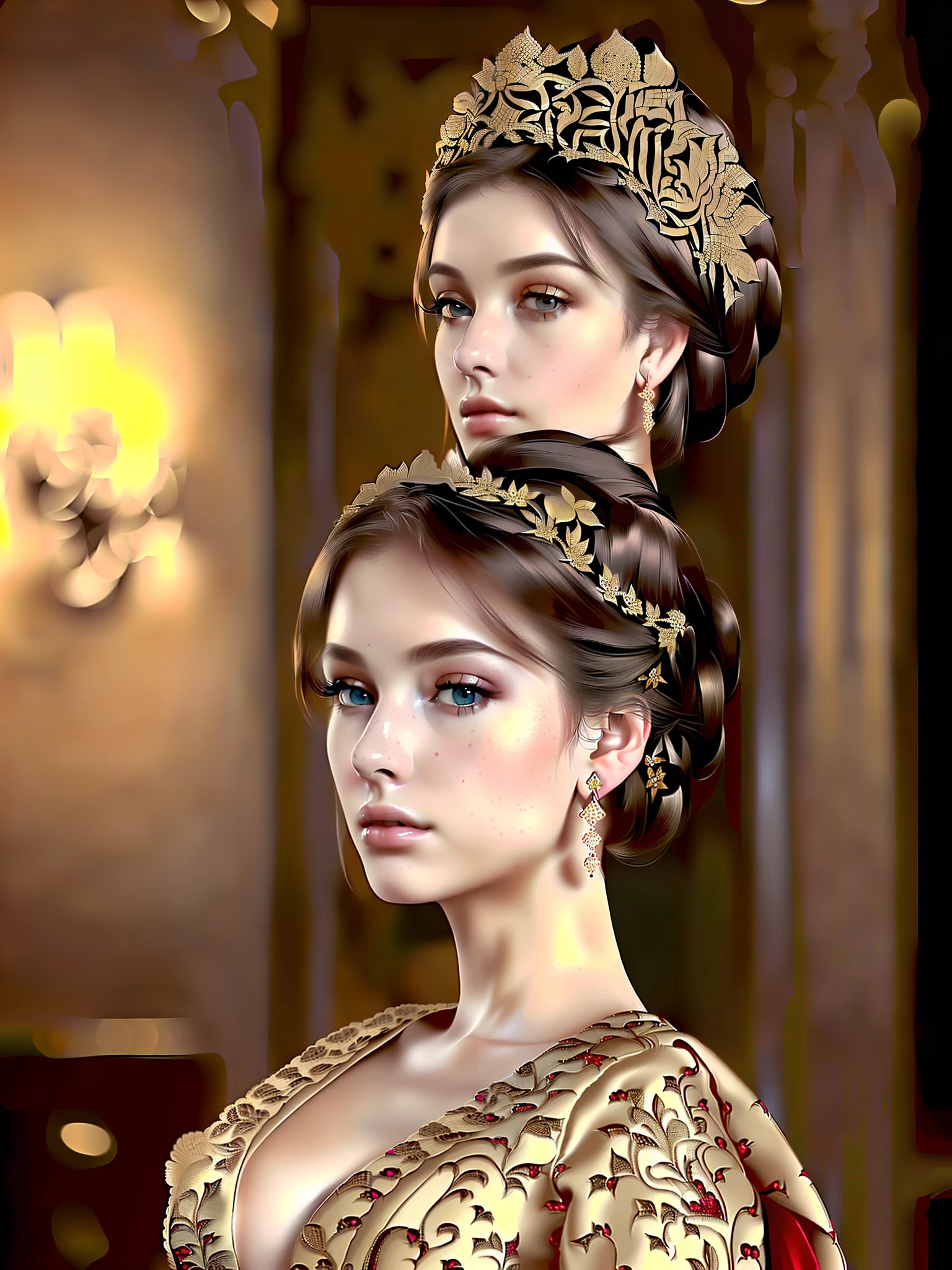 A beautiful British woman wearing traditional clothing, (masterpiece), (portrait), (raw photo), (incredibly detailed CG Unity 8k wallpaper) with intricate details, sharp focus, dramatic, and realistic art.