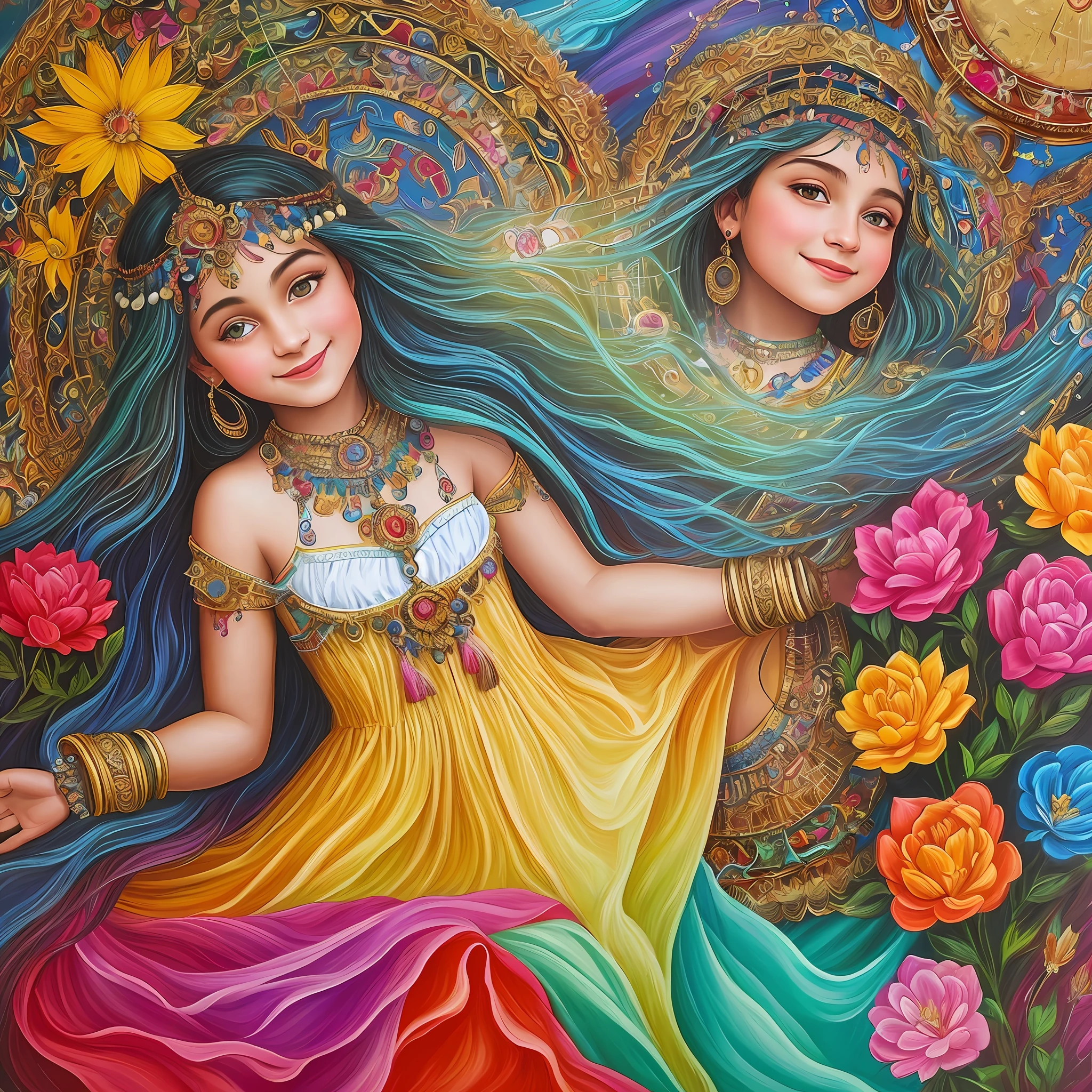Imagine a painting that captures the charming, joyful and mysterious essence of the Dove Gypsy Gypsy Girl of Souls. The scene depicts a young gypsy, full of life and energy, surrounded by elements that evoke her connection to the spiritual world.
At the center of the composition is the figure of the Dove Gypsy Gypsy Girl of Souls. She is portrayed with a curious look and a gentle smile, representing her playful and welcoming nature. Their gypsy costumes can be colorful and ornate, highlighting their culture and identity.
Around the figure of the Dove Gypsy Gypsy Girl of Souls, there may be symbolic elements that represent her connection with souls and the spiritual world. This may include candles, tarot cards, crystals, or flowers, representing your intuitive wisdom and divinatory abilities. Elements such as colorful veils, ribbons or a gypsy tent can be incorporated to add a touch of authenticity and mysticism.
The color palette used in the painting can be vibrant and full of life, with a combination of warm tones such as orange, red, pink and gold. These colors convey joy, passion and the gypsy spirit. Subtle details of light and shadow can be added to enhance the luminous presence of the central figure.
The composition of the painting can be light and fluid, with smooth lines and graceful gestures. This represents freedom, artistic expression, and connection to the divine. The use of patterns and decorative elements, such as arabesques or flowers, can add a touch of delicacy and visual richness.
This painting evokes the idea of magic, intuition, and celebration of life. It invites the viewer to immerse themselves in the enchanting world of the Dove Gypsy Gypsy Girl of Souls and to connect with her joyful and spiritual energy.