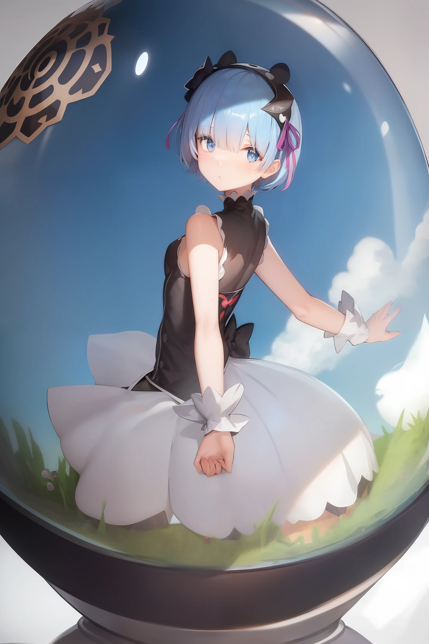 Rem rezero head and ant Hill in glass sphere