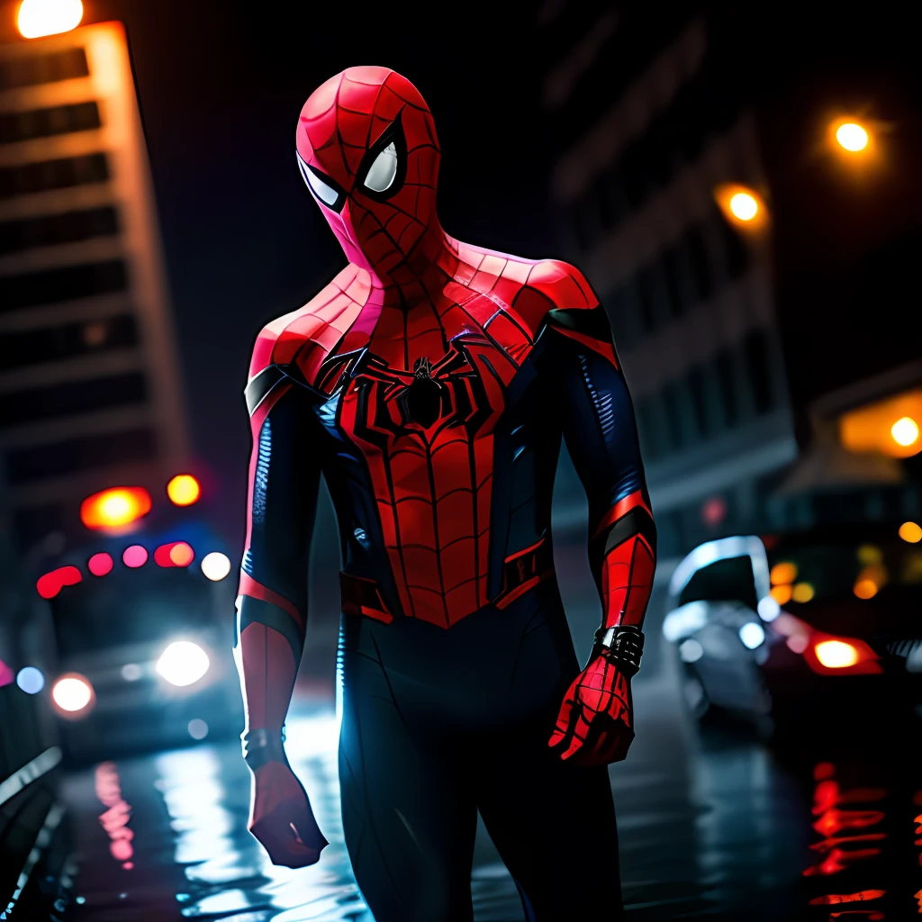 Spider-Man on a Rainy Night