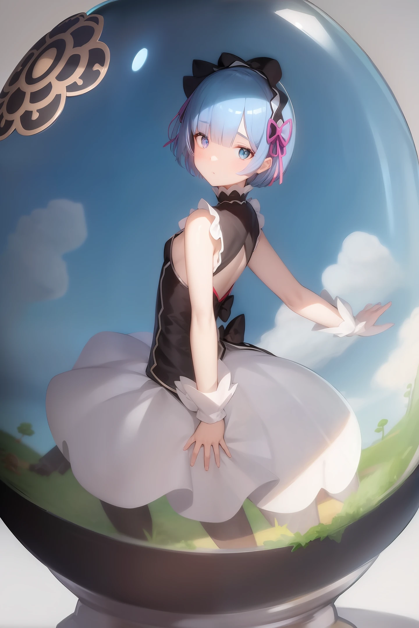 Rem rezero head and ant Hill in glass sphere