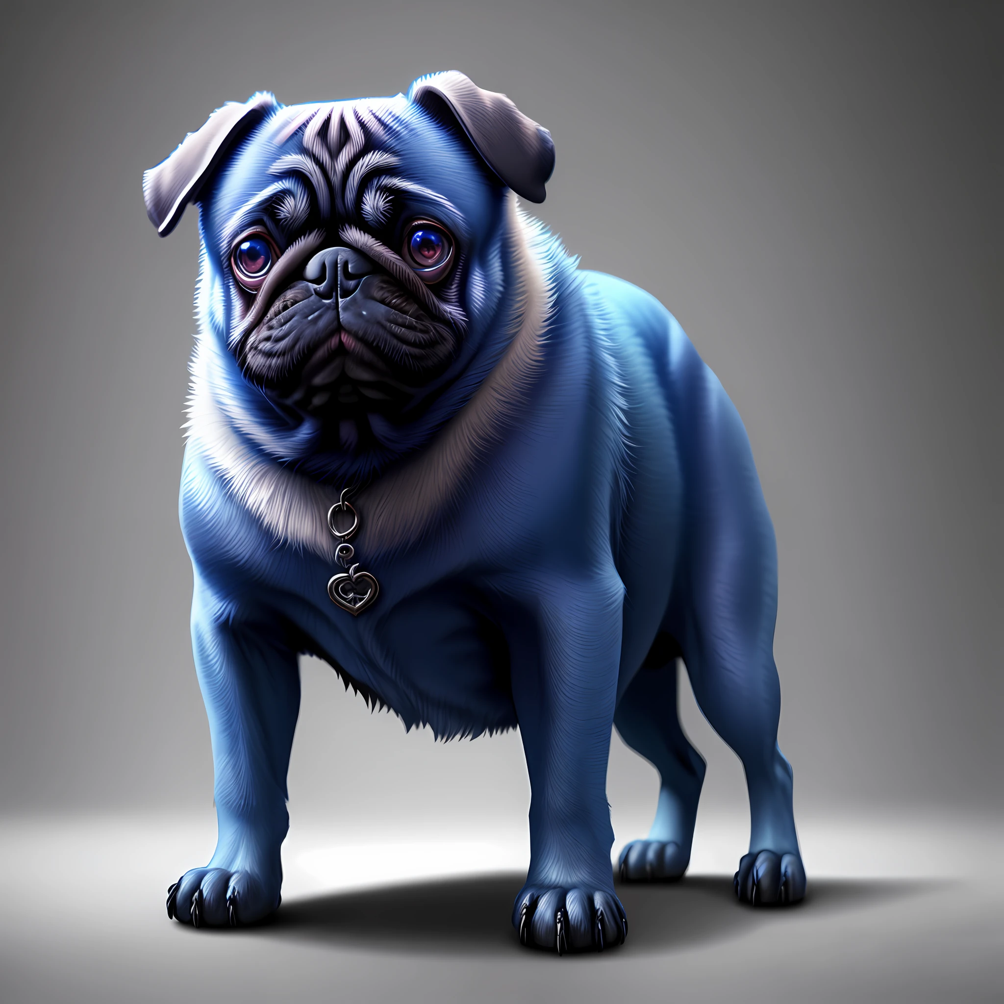 pug dog blue indigo, metallic colors, atmospheric perspective, Surrealism, 8k, super detail, ccurate, best quality